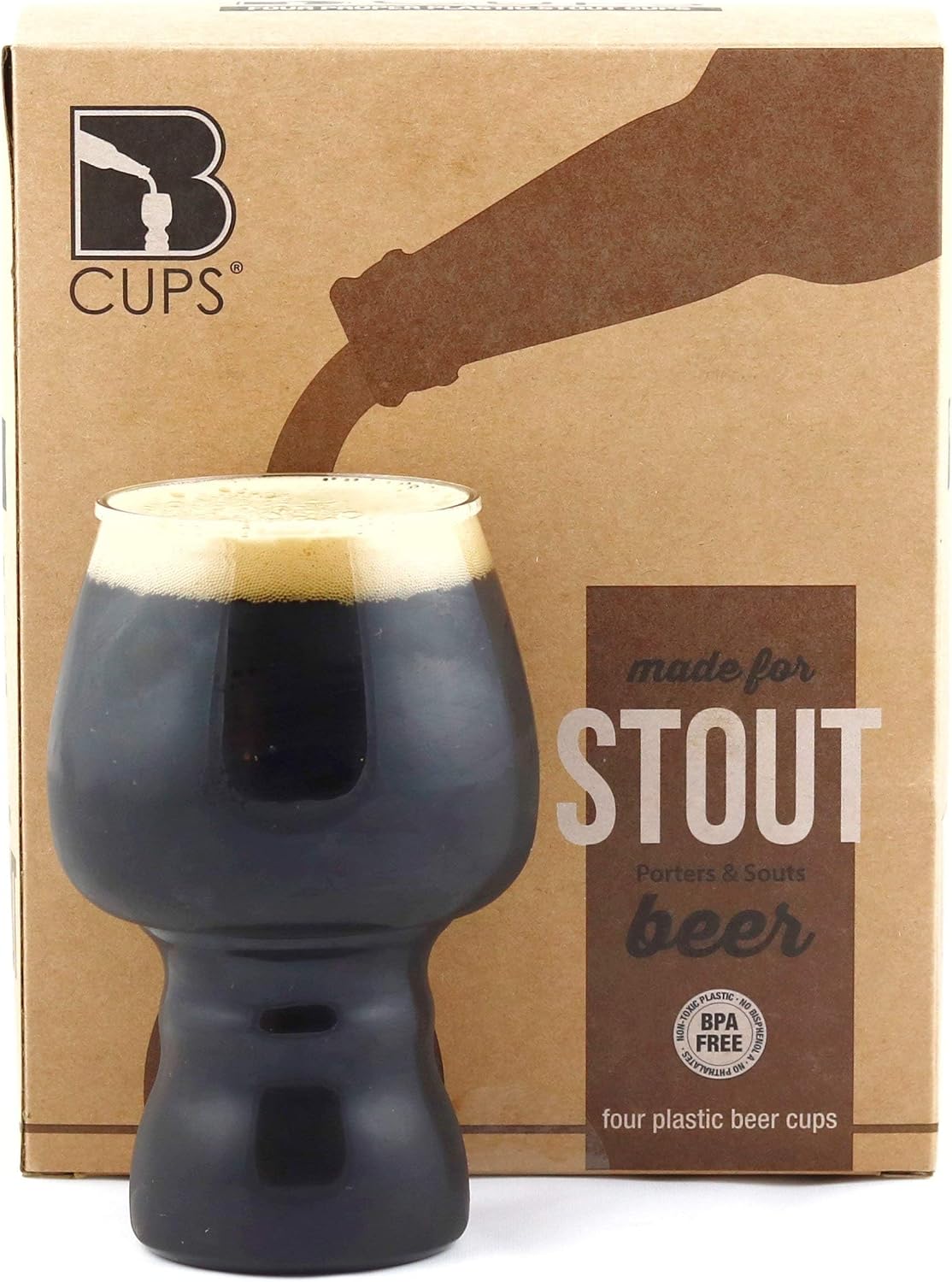 BCups Stout Outdoor Plastic Craft Beer Cups, BPA & BPS-free (4-Pack)