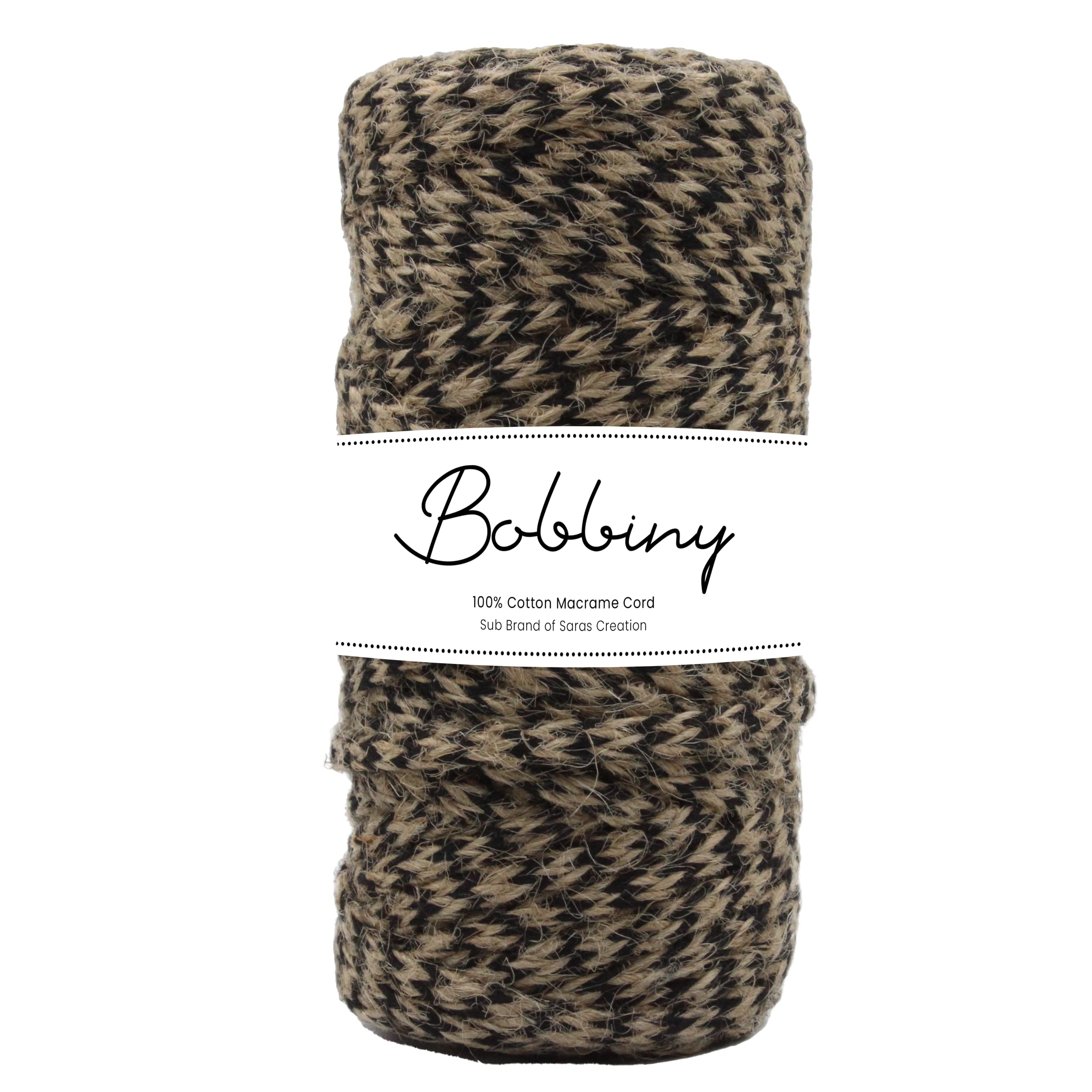 Bobbiny Natural Round Braided Jute Twine Rope - Linen Rustic String Cord for DIY, Party, Wedding, Gift Wrapping and Other Projects | Black Mix | 4mm, 20 Meters