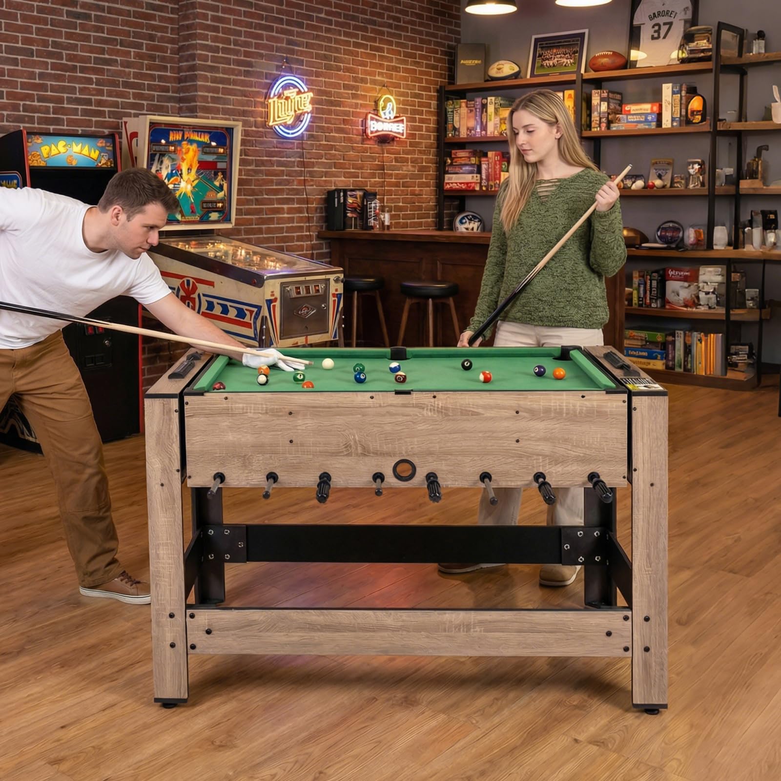 COSTWAY 2 en 1 Mesa Multijuegos Giratoria Futbolín y Billar para Adolescentes y Adultos