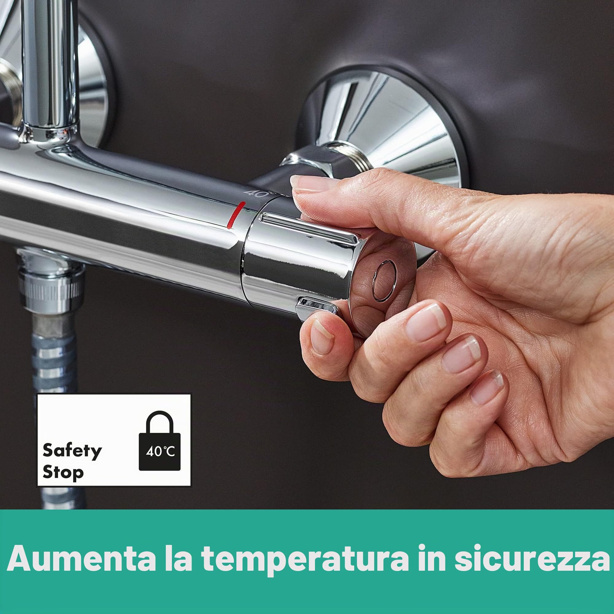 hansgrohe Vernis Blend - Colonna doccia con miscelatore termostatico, Sistema doccia (⌀ 205 mm) con rubinetto, doccetta (2 getti), tubo, asta e soffione doccia tondo, cromo, 26276000