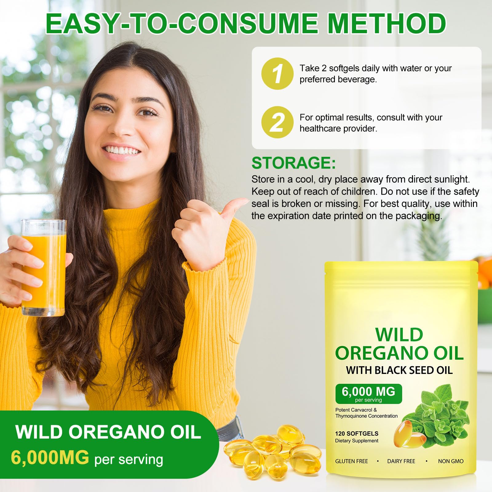 Olio di origano capsule, oregano oils capsules, oil of oregano with black seed oil, olio di origano in capsule con 165 mg di carvacrolo | Non OGM, 120 capsule
