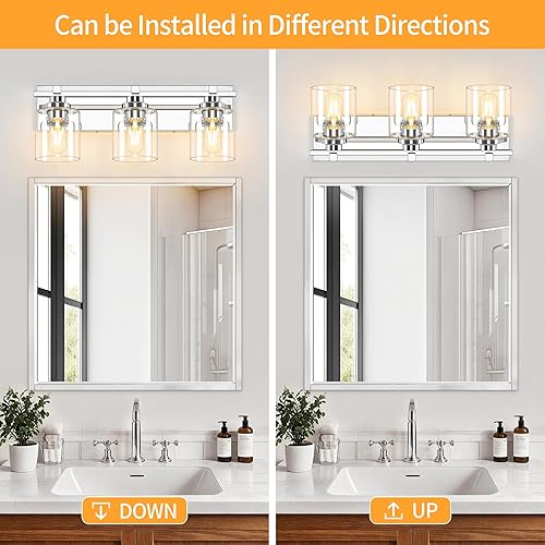 Miniatura 212 de 3 lámparas modernas de baño sobre el espejo, luces de tocador de oro negro para apliques de pared de baño con pantallas de vidrio blanco lechoso