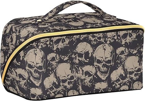 Makeup Organizer Bag, Grunge Skulls Travel Makeup Bags Makeup Vanity Case Large Capacity Rhombus Cosmetic Toiletry Bag for Girl Women Ladies