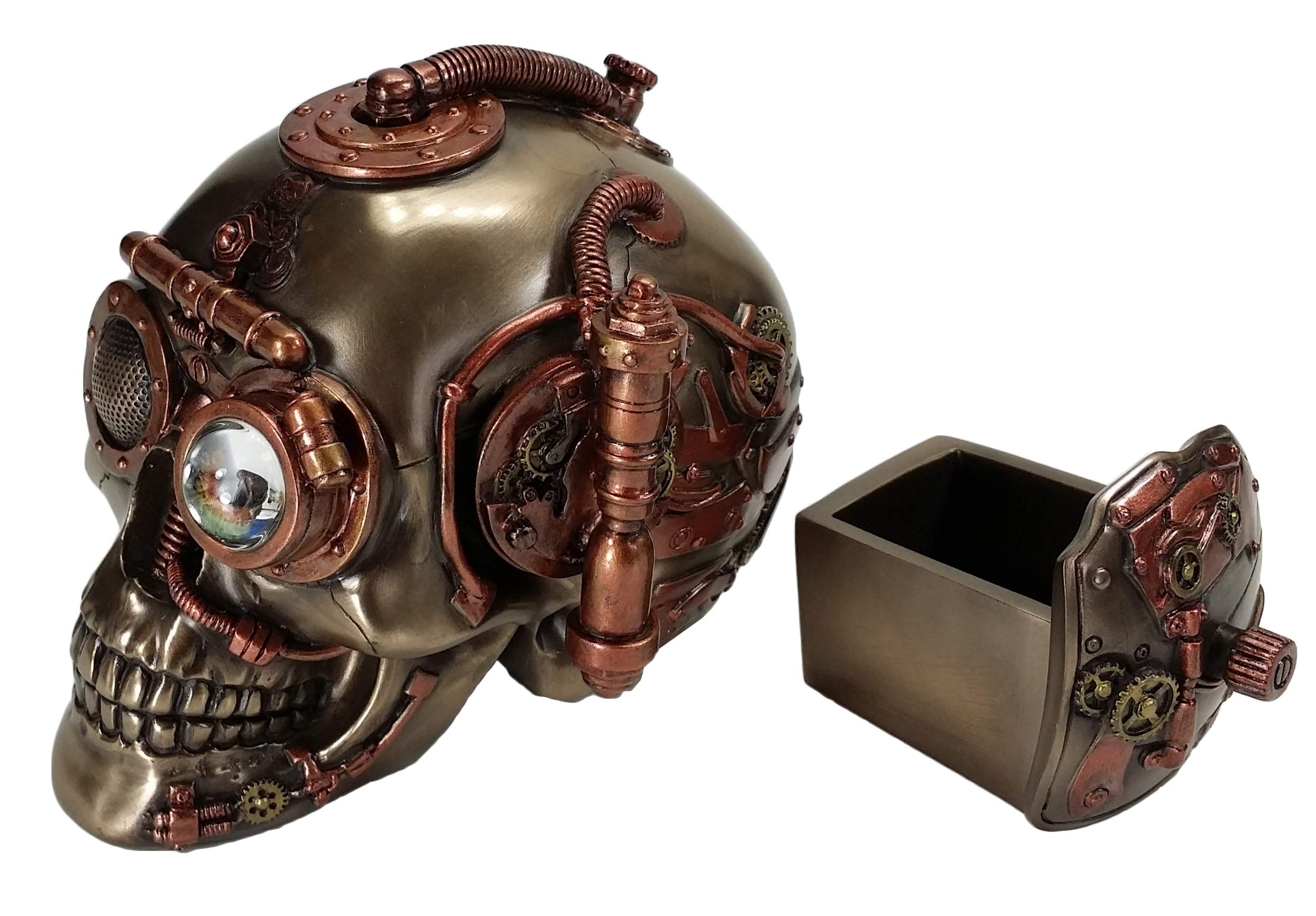 Zeckos Steampunk Skull With Secret Drawer Trinket Box