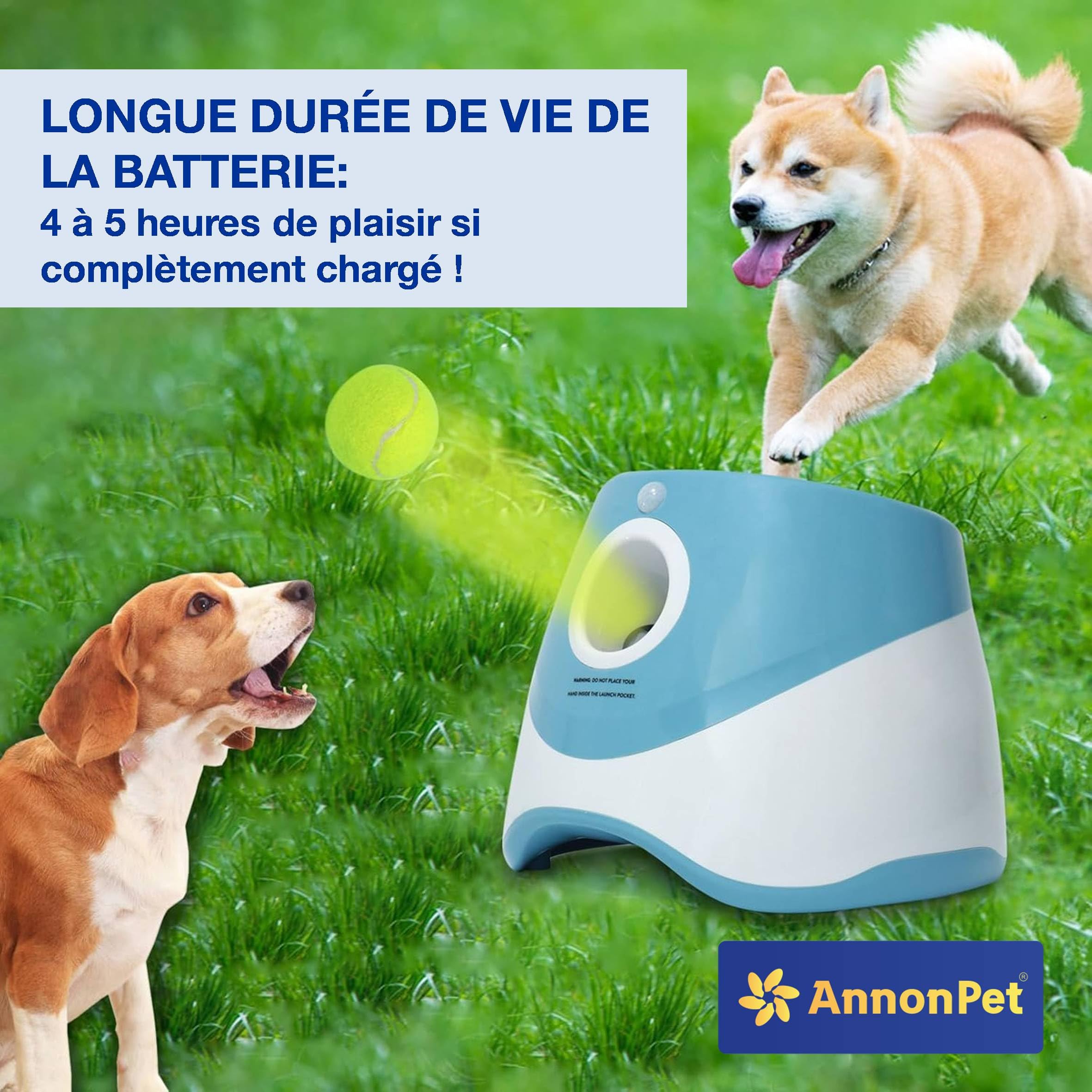 Lance Balles Automatique pour Chiens avec Distances Réglables 3/6/9m, Charge USB, Batterie Lithium 2200mAh, Comprend 3 Balles de Tennis - Fun et Entraînement pour votre chien