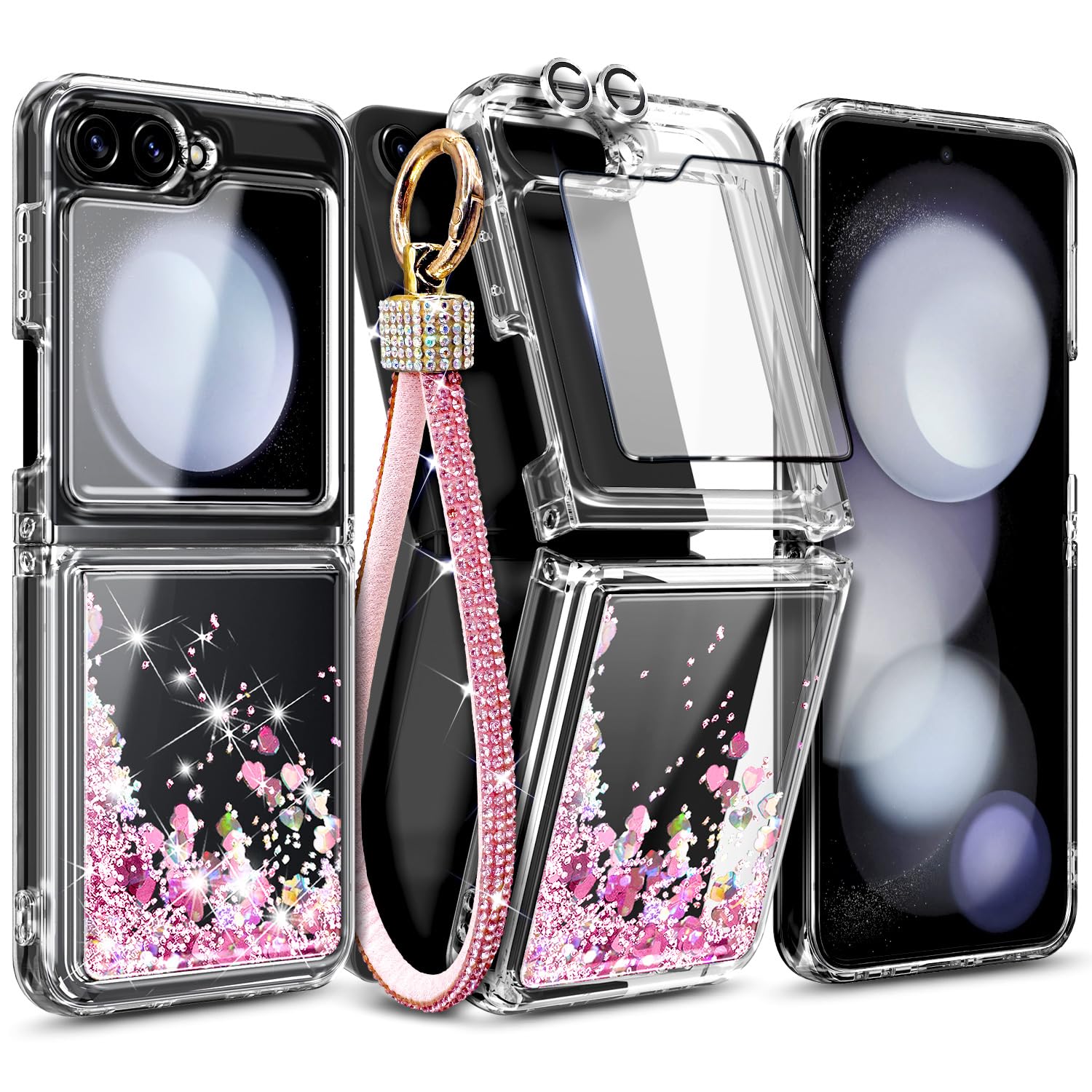 WDHD Compatible with Samsung Galaxy Z Flip-6 & Z Flip 7-FE Case, Rose Gold | Glitter Floating Liquid Cute Phone Cover with Screen Protector & Camera