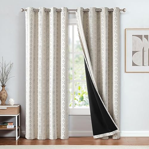 Miniatura 2 de Vangao Cortinas opacas bohemias de 84 pulgadas de largo para dormitorio, sala de estar, estampado geométrico, oscurecimiento de la habitación, con