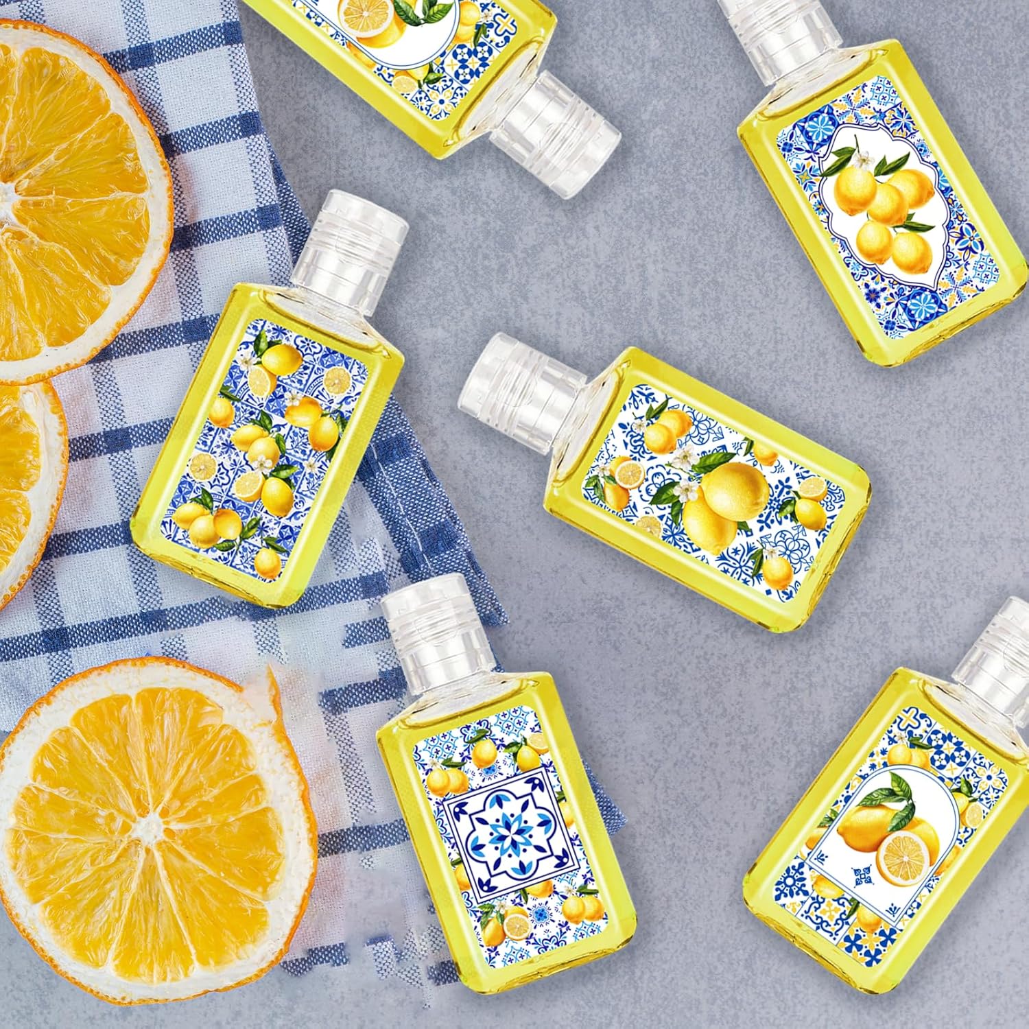 50 Pcs Blue White Lemon Mini Hand Sanitizer Bulk Thank You Gift Favors Natural Plant Fragrance Travel Size Hand Soap Gift for Capri Party Wedding and Baby Shower Supplies