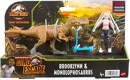 Mattel Jurassic World Toys Camp Cretaceous Brooklynn & Monolophosaurus Human & Dino Pack with 2 Action Figures & Scooter, Toy Gift and Collectible
