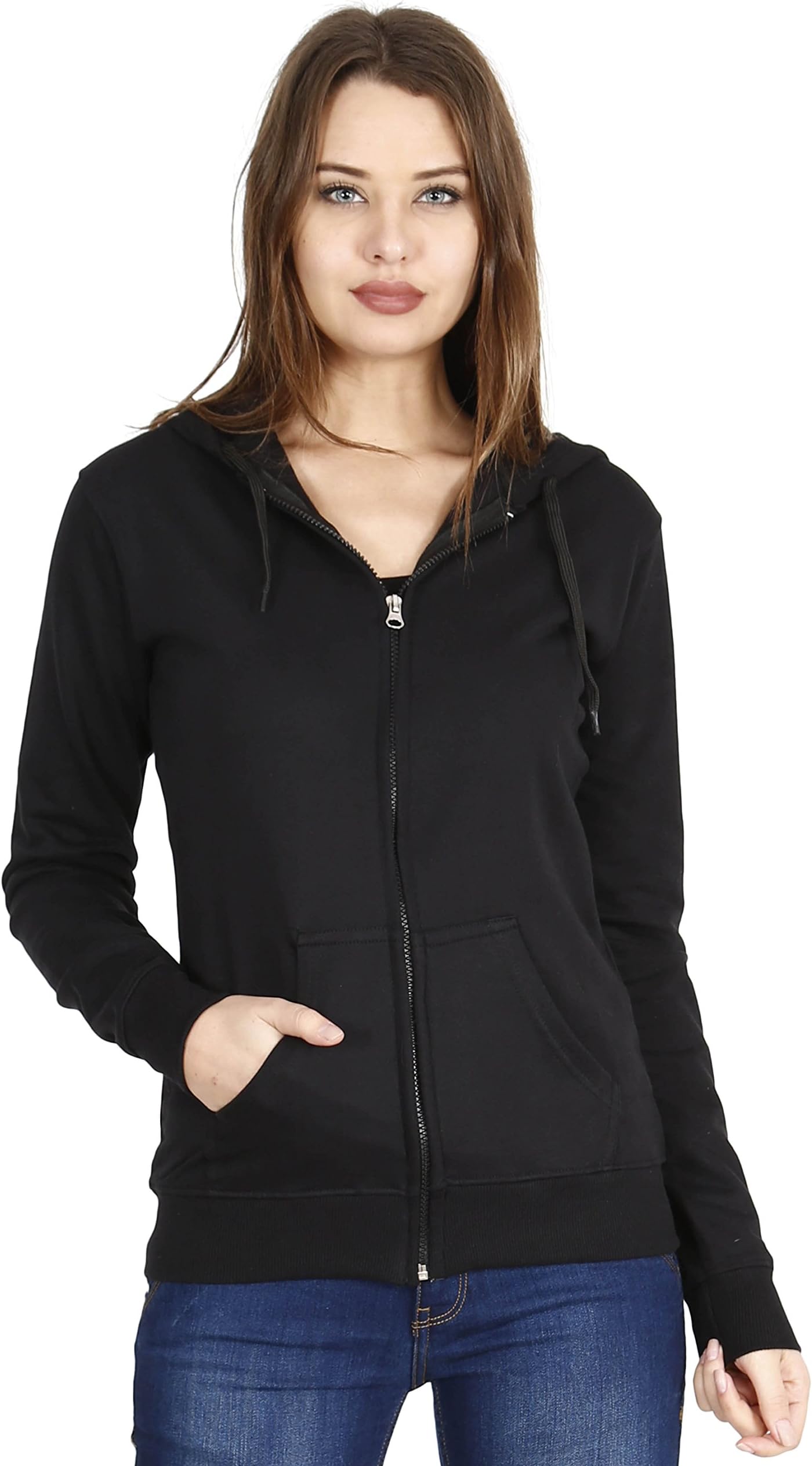 FLEXIMAA Women's Cotton Full Zipper Sweatshirt Hoodies with Kangaroo Pocket
