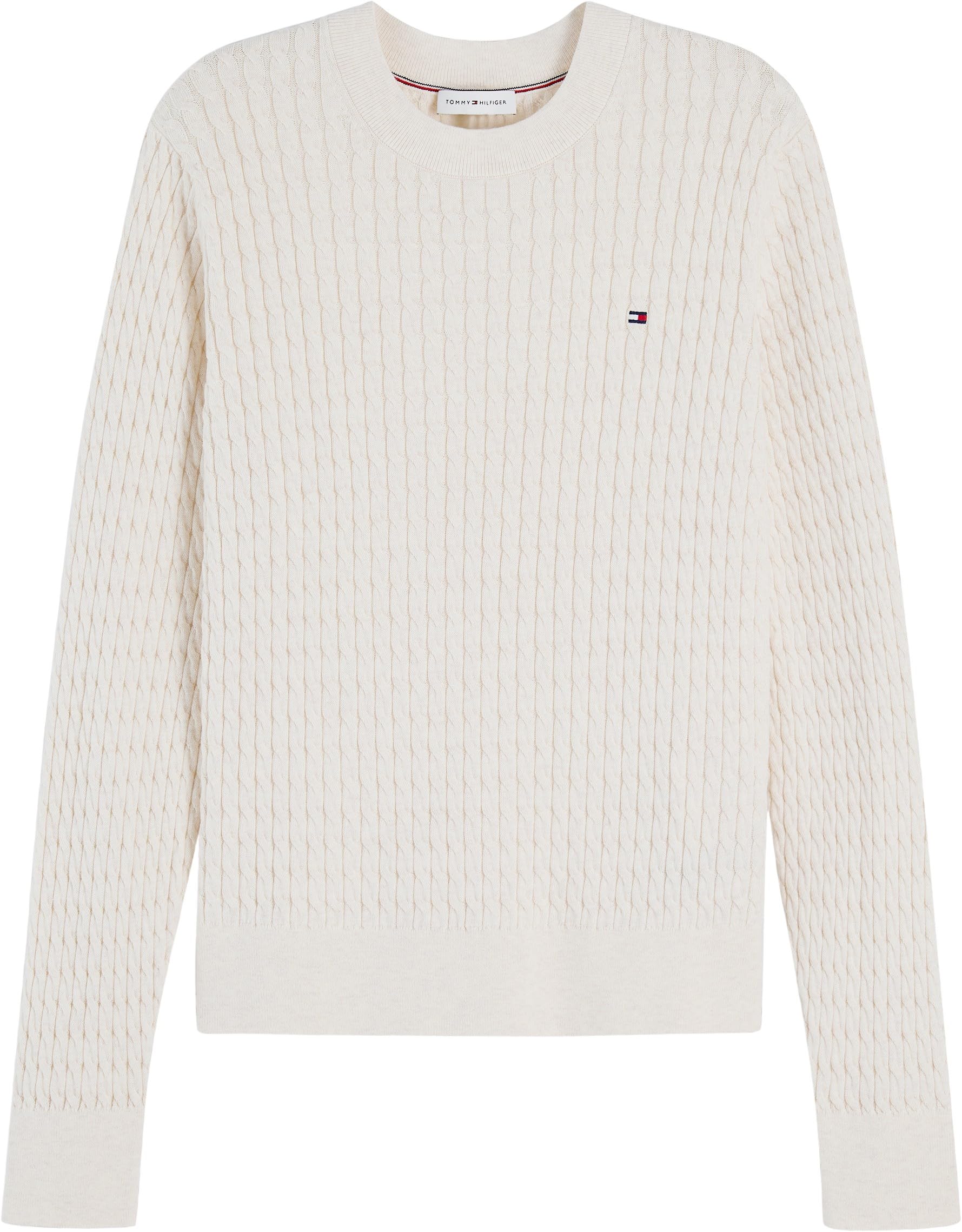 TOMMY HILFIGER Damski sweter CO Cable C-NK LS WW0WW44993, Beżowy (płatek kości słoniowej wrzosowej), L