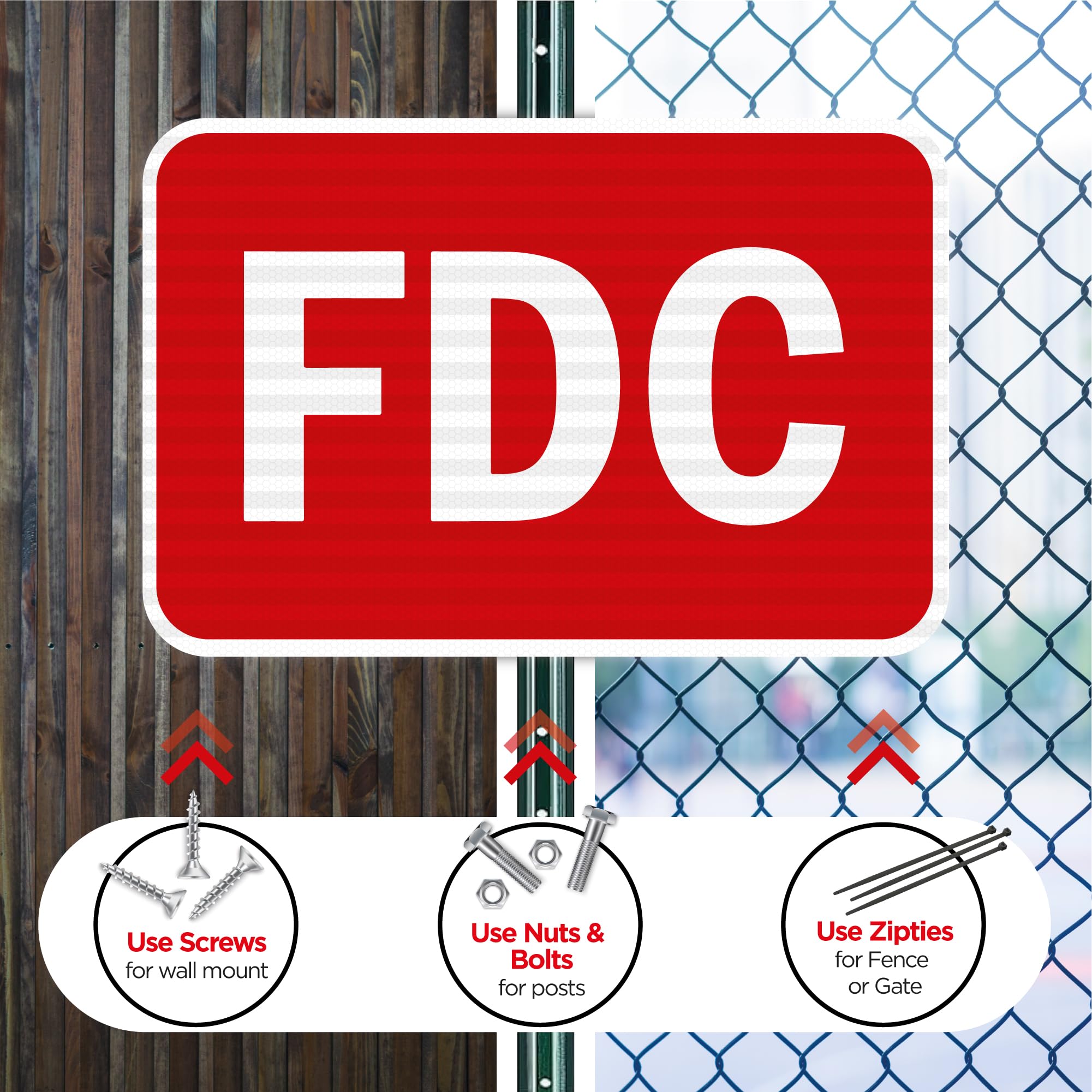 FDC - Letrero de aluminio rojo y blanco de 30,5 x 45,7 cm, para montaje en pared, con película reflectante, paquete de 1