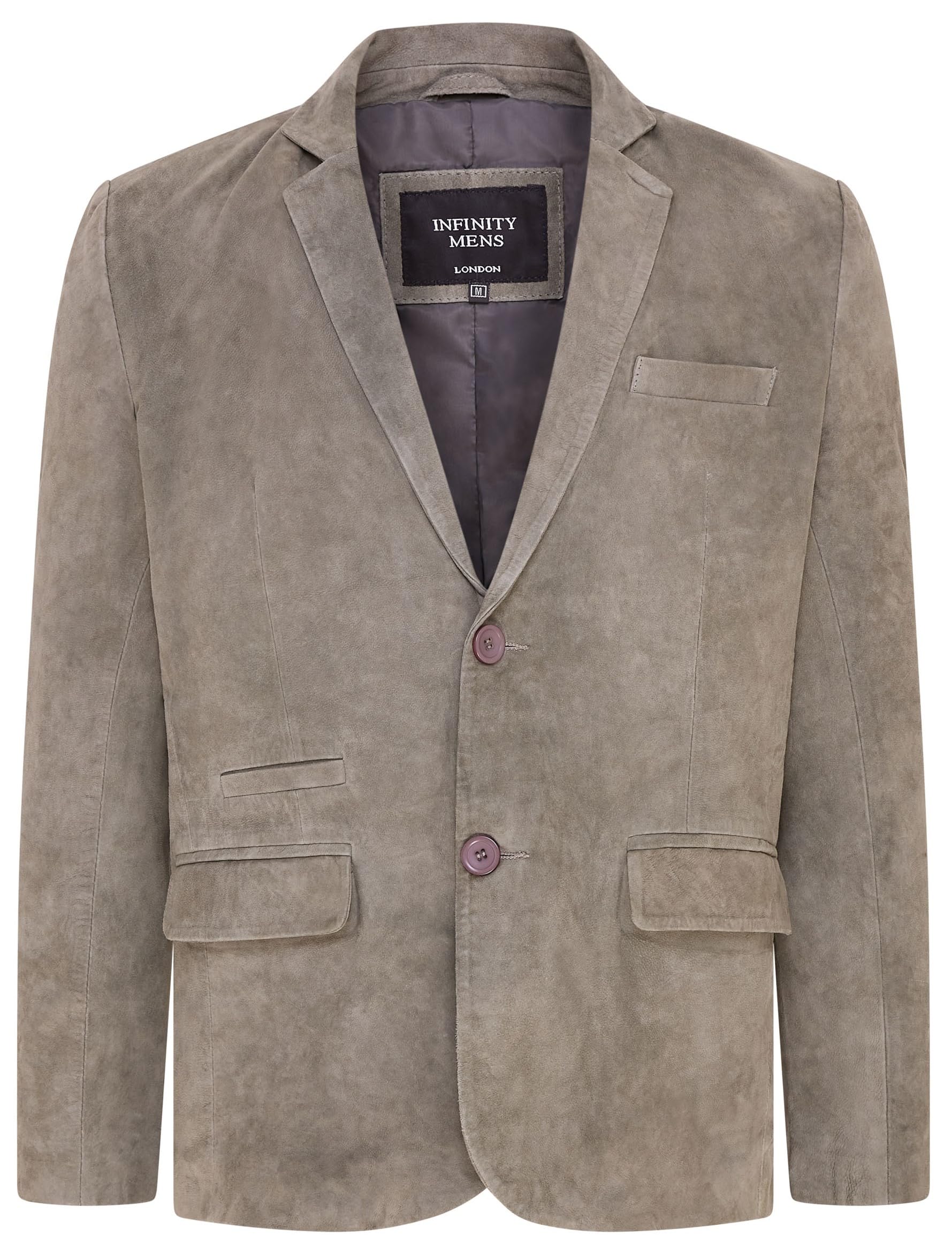 Infinity Leather Men's Grey Soft Real Suede Leather Italian Blazer Jacket Coat