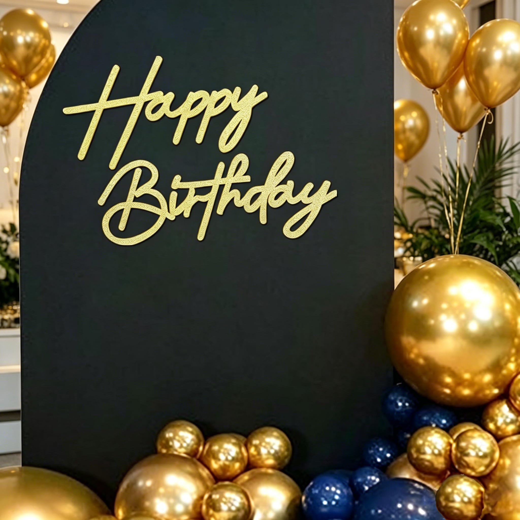 Posoto Birthday Decorations - 1 Count Gold Glitter Felt Happy Birthday Sign, 30cm Wide Banners for Party Backdrop