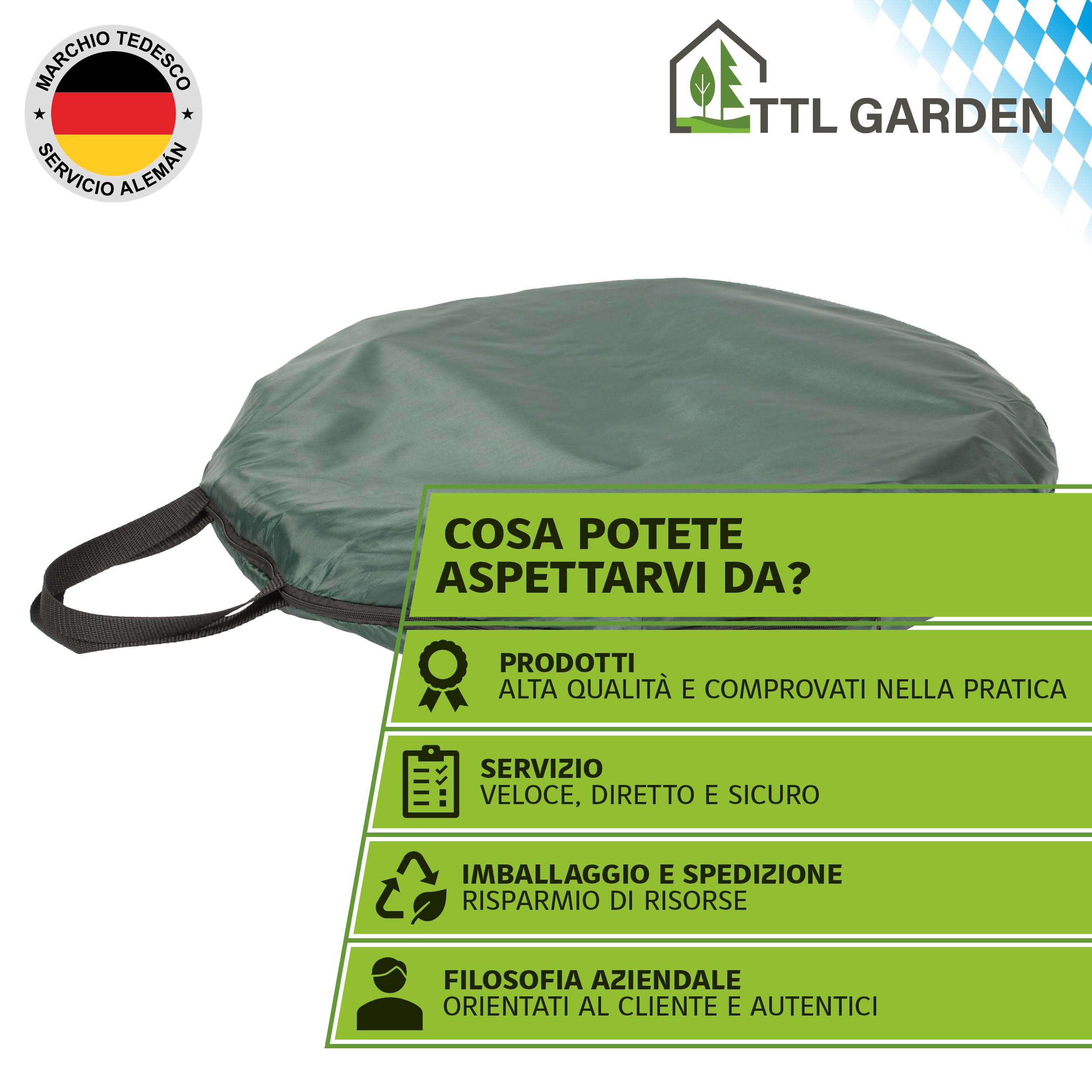 TTL GARDEN Sacco da giardino Deluxe Pop Up da 270 l, con coperchio, 220 g/m², 600D, Oxford, 270 litri, pieghevole, grande, stabile, per il taglio verde, da giardino