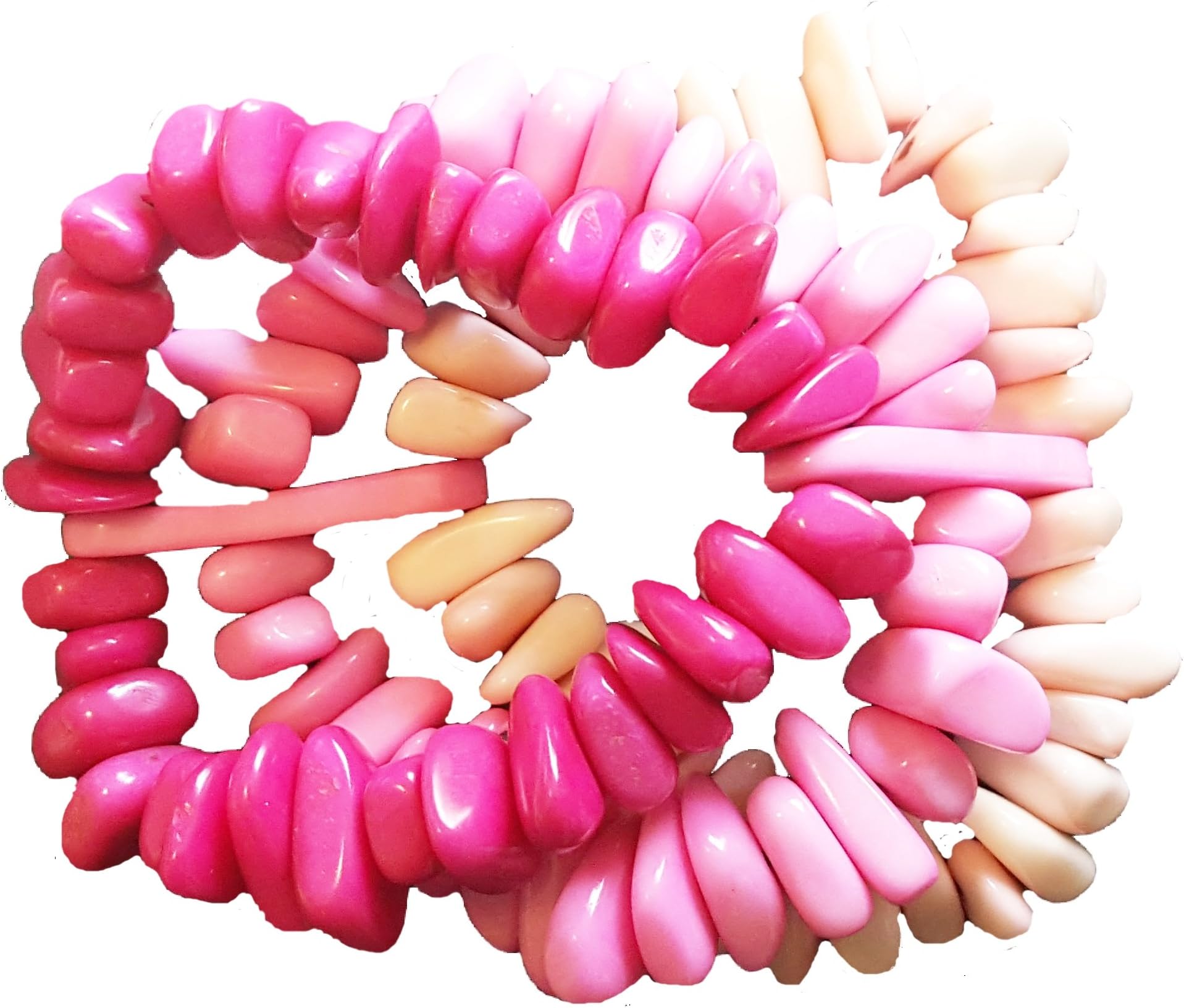 Organic Tagua Jewelry Piedras De Rio Triple Strand Pink Stretch Bracelet 1.75" H