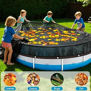 Pool Leaf Net Cover for Above Ground Round Pools, 21 FT Durable Mesh Pool Covers with Winch & Cable, Swimming Pool Leaf Net Tear & UV Resistant Prevents Leaves, Debris & Seeds