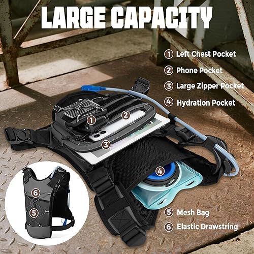 Miniatura 6 de Chaleco de hidratación con vejiga de agua de 2 litros para hombres y mujeres, mochila de hidratación ligera y ajustable, bolsa reflectante de