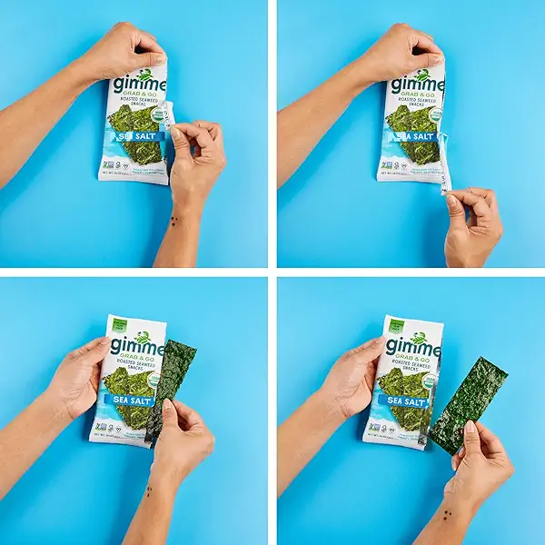 Gimme Seaweed Grab & Go Organic Premium Roasted Seaweed Snacks, Sea Salt & Avocado Oil, 5 Count Trayless, Keto, Vegan, Gluten-Free, Source of Omega3s, Healthy On-The-Go Snack for Kids & Adults 7