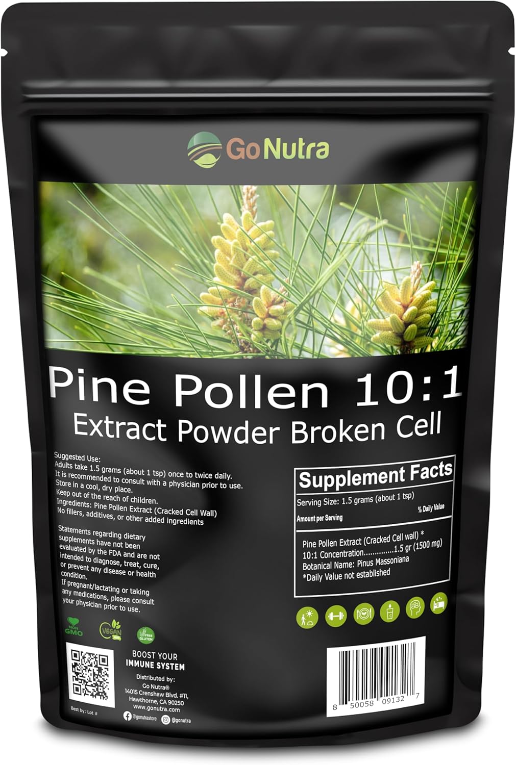 Go Nutra Pine Pollen Powder | Wild Harvested & Broken Cell Wall | Pure 10:1 Pine Pollen Extract, Antioxidant-Rich & Androgenic | Supports Health, Energy | Vegan, Non-GMO, Gluten Free | 16 Ounce (1lb)
