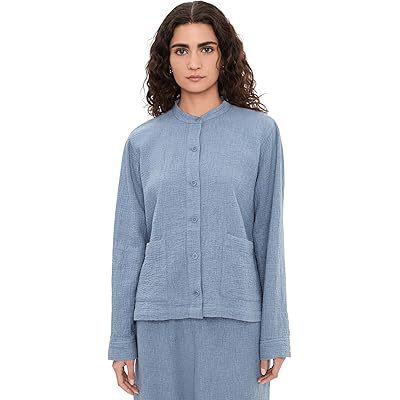 Eileen Fisher Organic Cotton Doubleweave Mandarin Collar Jacket