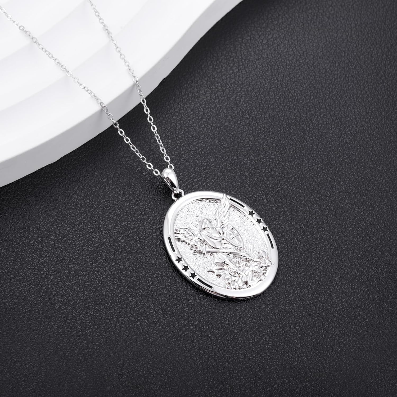 Tufency Patron Saint Medal Necklace for Christian - 925 Sterling Silver Guardian Angel Necklace Protection Pendant Amulet Religious Jewelry for Spiritual Protection Christmas Easter - Image 2