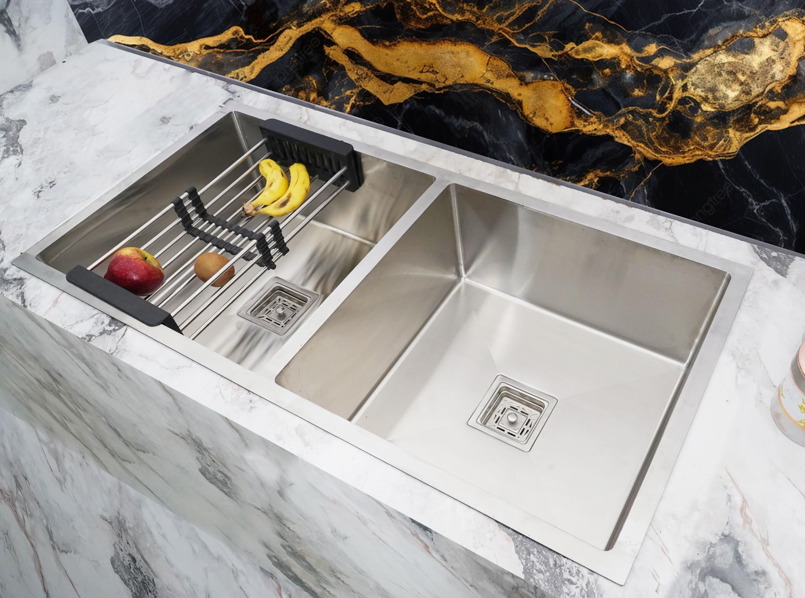 Bowls & More | Handmade Kitchen Sink | 40" x 20" x 10" Matt Finish | Double Bowl | Heavy duty Stainless Steel Sink | Vessel Sink (SILVER) (B0DB86SD5G) Amazon Price History, Amazon Price Tracker