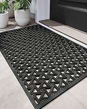 DEXI Front Door Mat Outside Entrance，24x36 Rubber Floor Doormat Heavy Duty Non Slip, Dirt Trapper Waterproof Exterior Entry Mats All Weather for Patio Entryway Drainage, Black