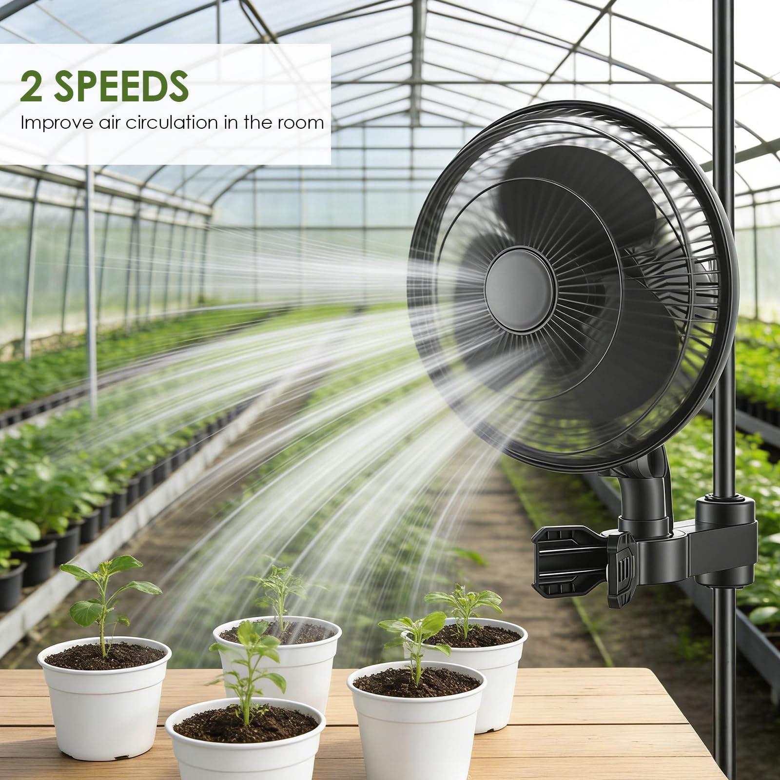 Grow Clip-Ventilator 25W, Oszillierender Klemmbar 22cm Durchmesser für Growzelt Growbox mit 1.5m langes Kabel, Oszillierender Lüfter mit Clip, 2 Geschwindigkeitsstufen