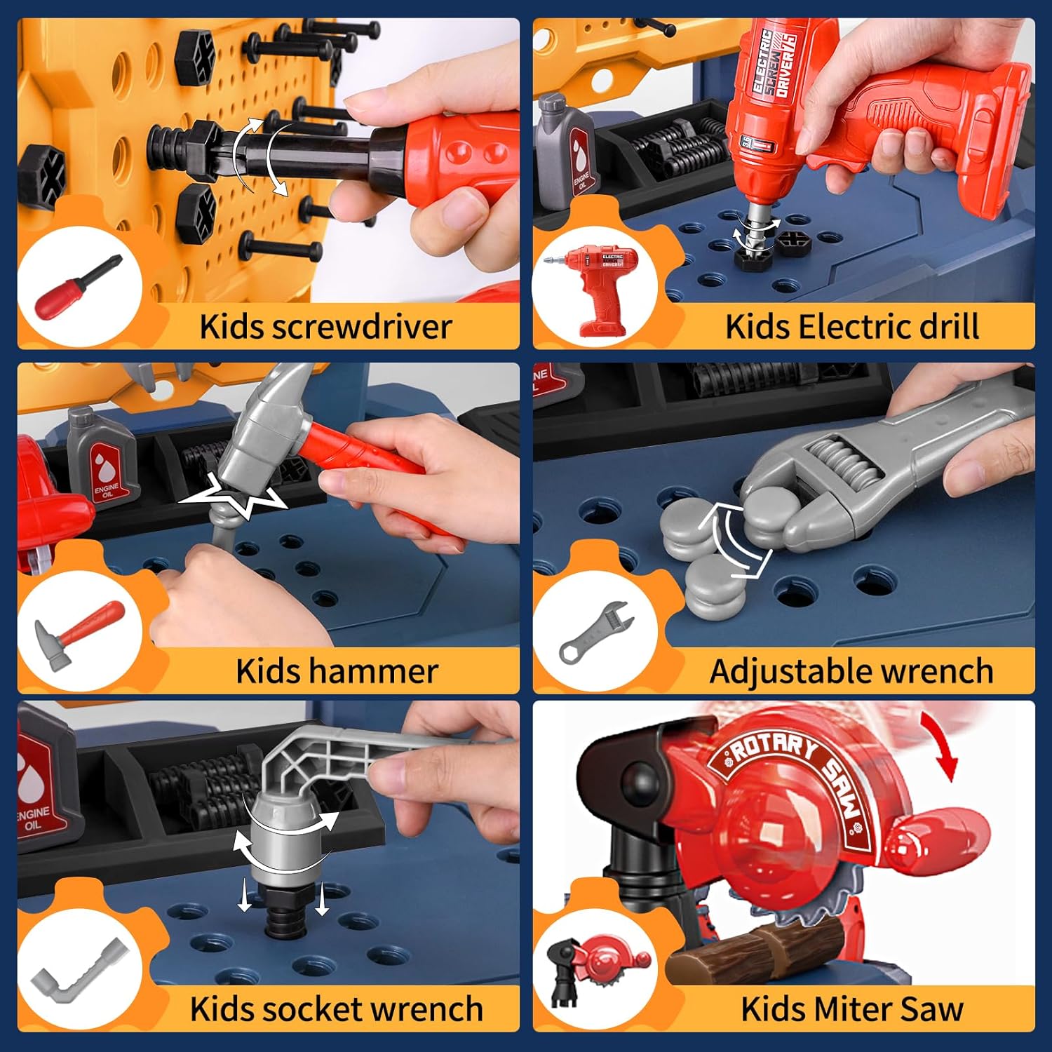 Kids Tool Bench with Realistic Tools and Electric Drill, Suitable for 3-5 Year Olds to Build Their Own Toy Workbench, 79 Pcs Realistic Toy Tools with Clothes, 32 x 26.6 x 14.4 in-Blue