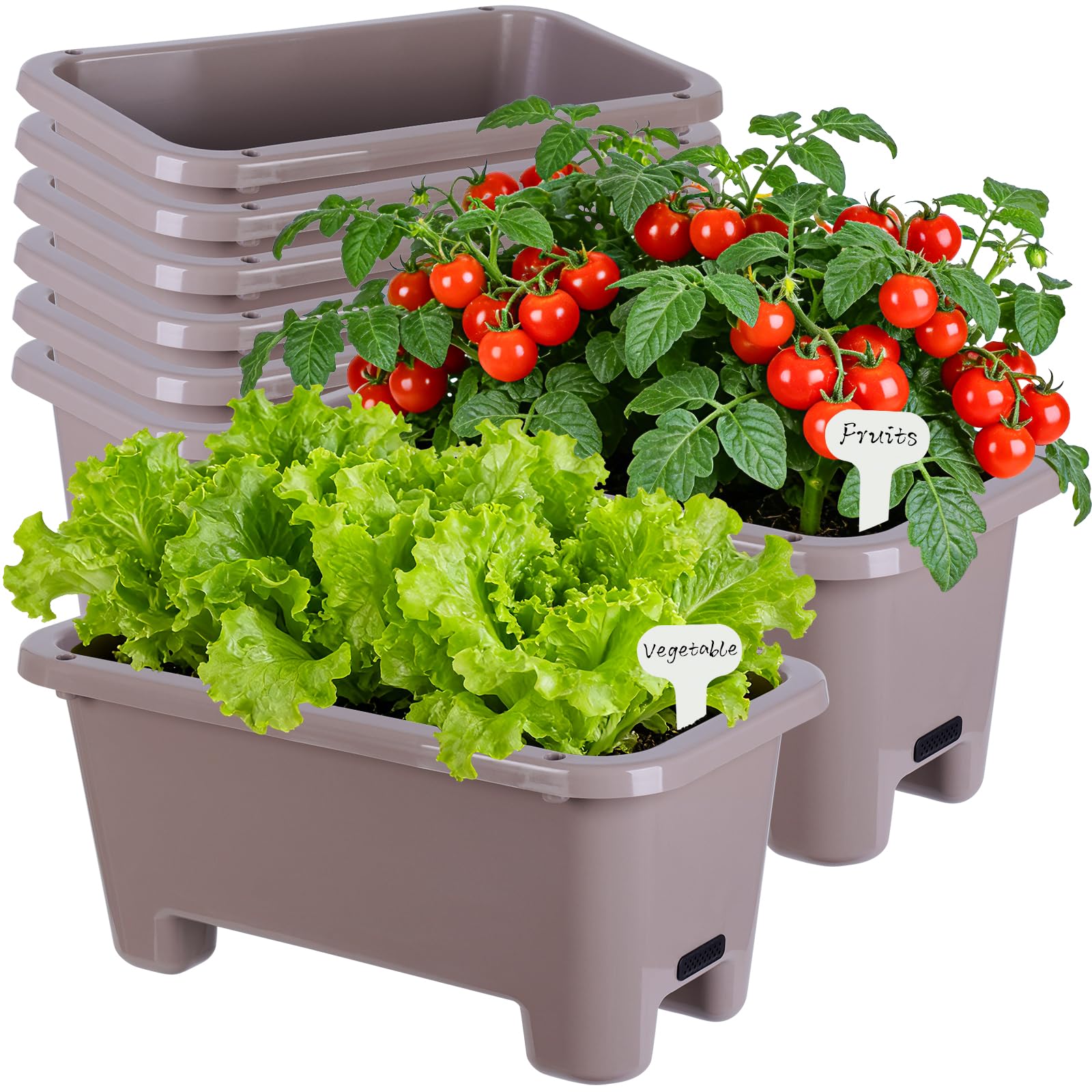 Macetas rectangulares de riego automático, paquete de 8, maceta de ventana de 15.7 pulgadas con agujeros de drenaje y bandejas, macetas para verduras, hierbas, flores, alféizar de ventana de jardín y