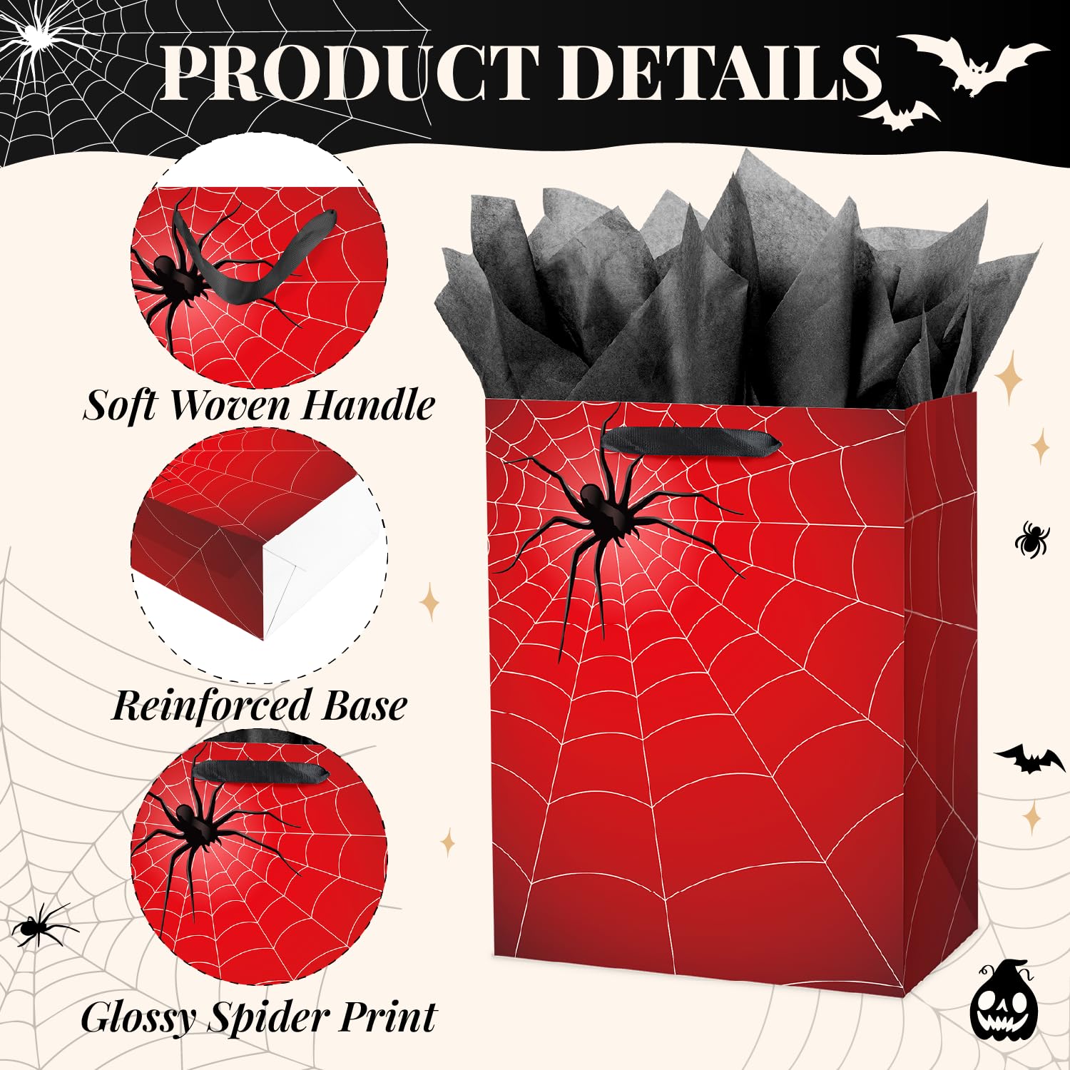 ysmile Spider Gift Bag for Boy Black Red Design for Birthday Party Halloween Spider Theme Decoration Web