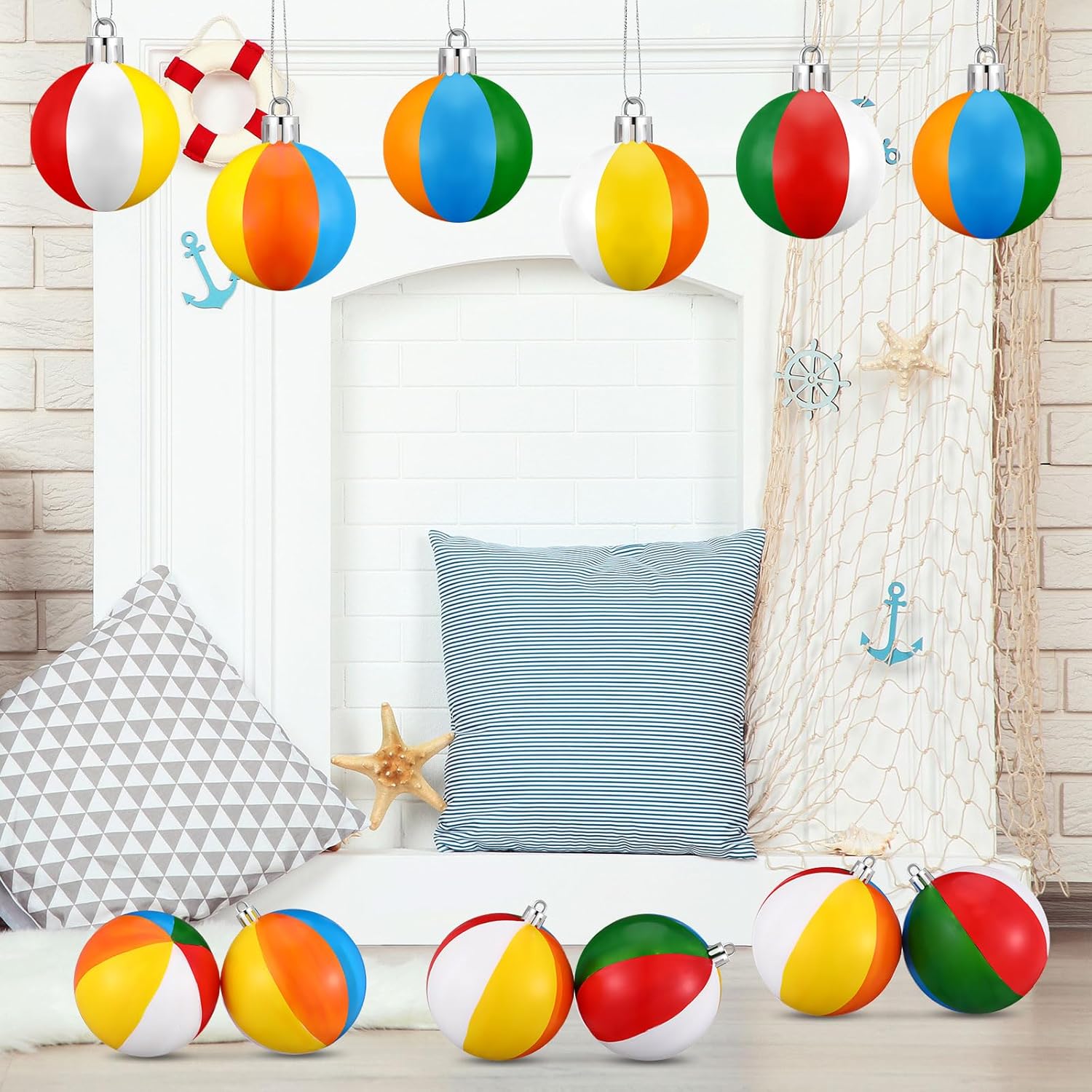 12 Pcs Mini Beach Ball Ornaments for Christmas Tree 3.15 Inch Shatterproof Plastic Summer Hanging Balls Decoration for Christmas Hawaiian Party Tropical Decorative Supplies(Classic)