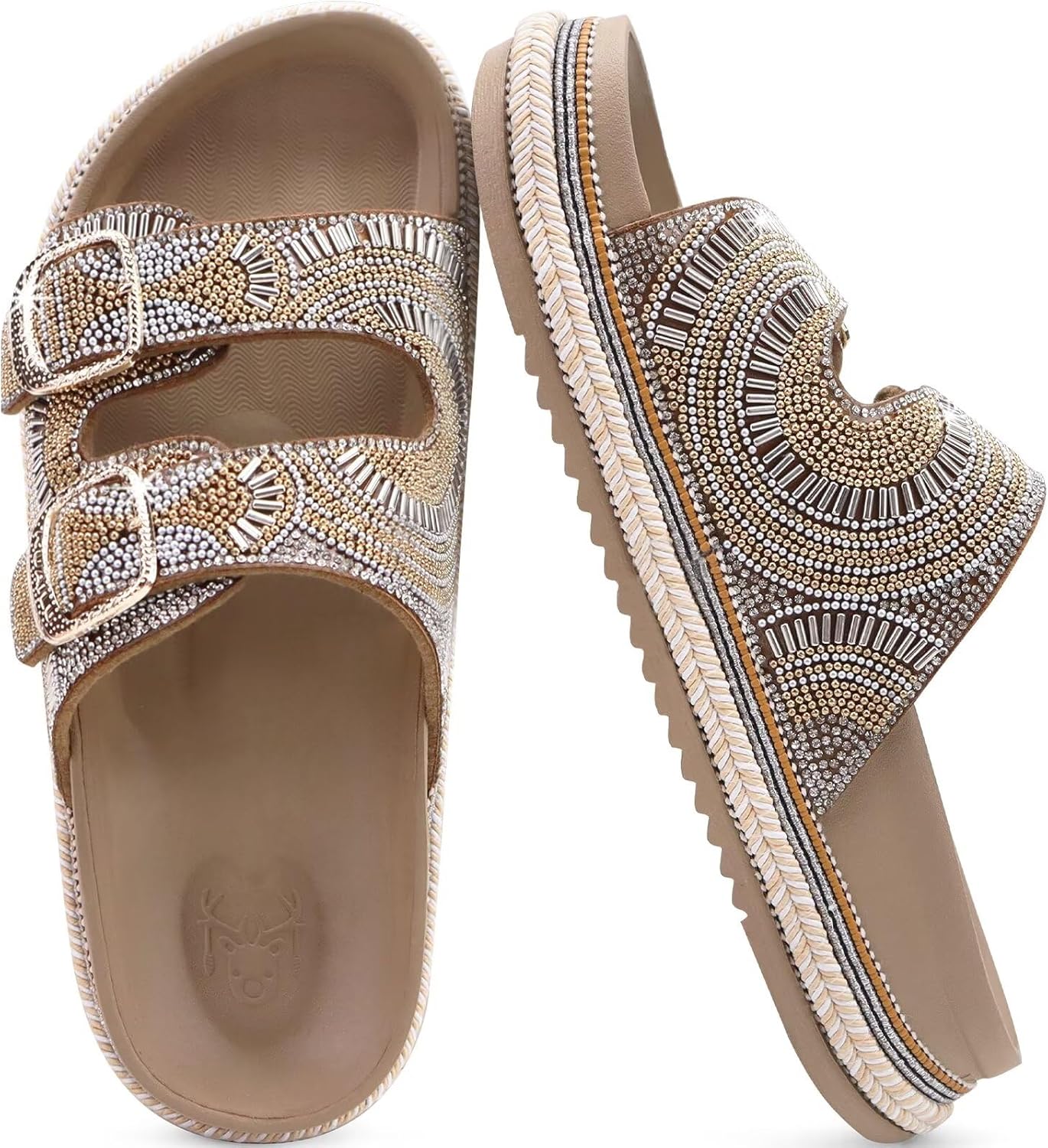 KuaiLu Womens Glitter Sandals with Arch Support Comfortable Orthopedic Cushion Recovery Slides Summer Fashion Sparkly Rhinestones Sandals Slip On Plantar Fasciitis Slippers for Indoor Outdoor - Image 7