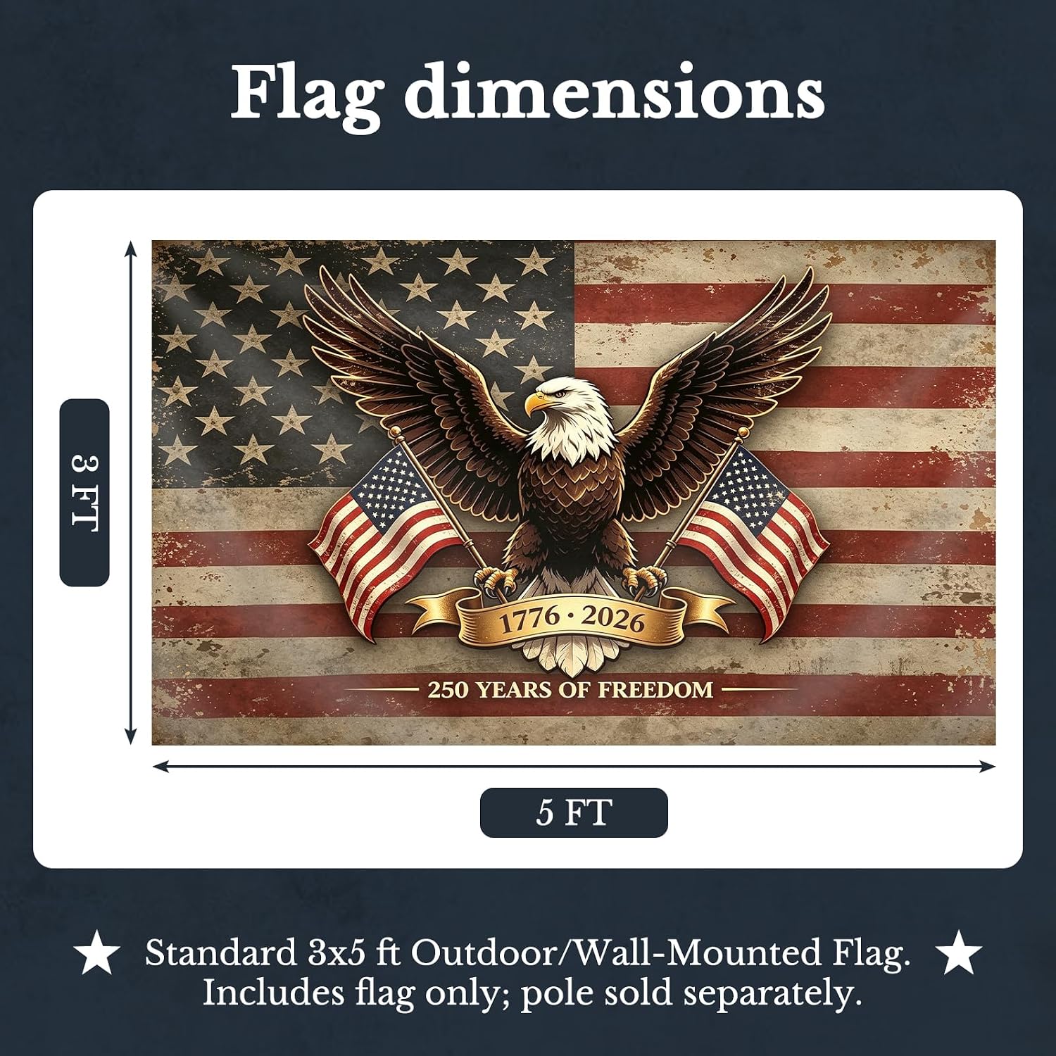 250th Anniversary US Flag-250th Years American Anniversary Flag for Outside House,1776-2026 Outdoor Flags Banners,Outdoor Decorations for Patriotic 4th of July (Flag 03)