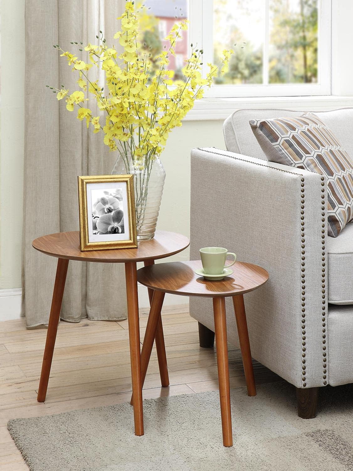 Oslo Mid-Century Modern Round Wood Nesting End Tables