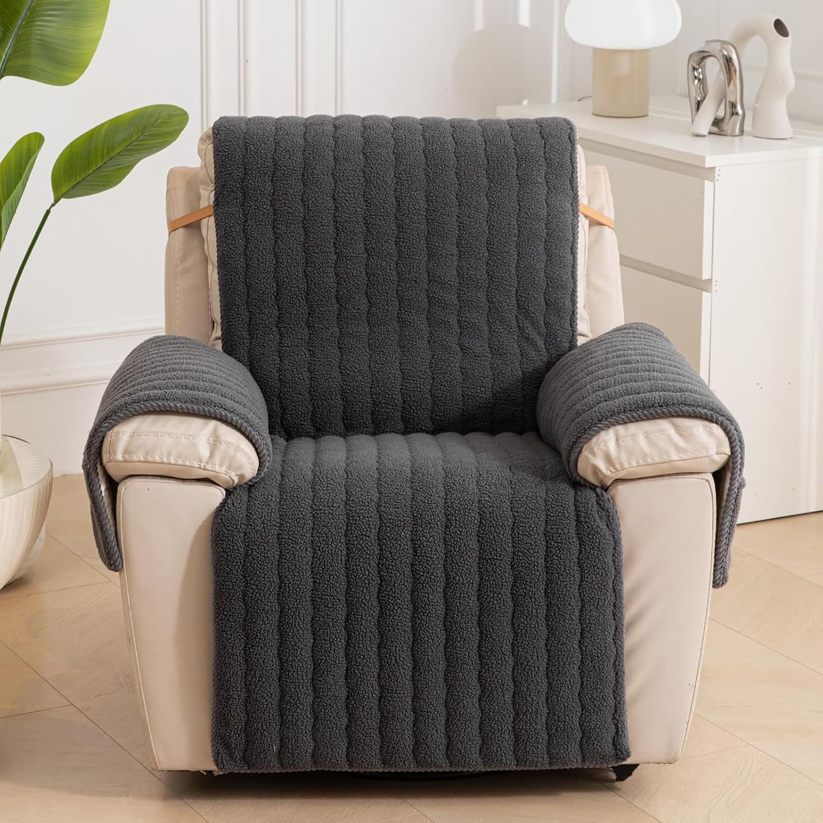 Sesselbezug Sherpa Fleece Bezug mit Seitentaschen für Liegesessel