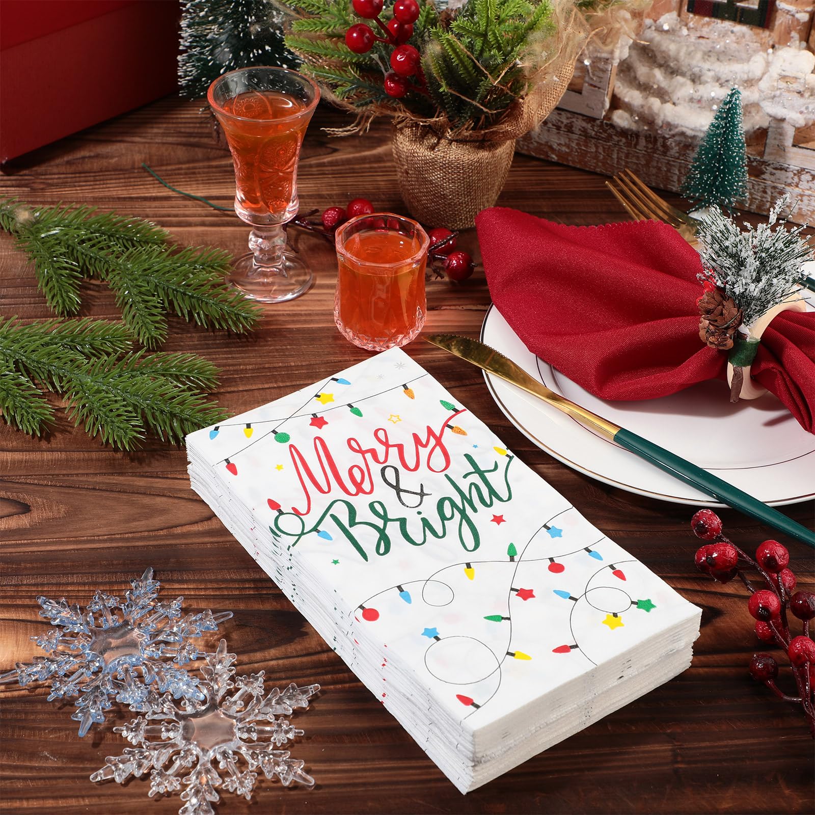 Sherr Paquete de 200 servilletas de Navidad, toallas de papel ligeras de Navidad para invitados, servilletas de baño desechables de 2 capas, toallas de mano de papel decorativas para Navidad,