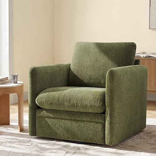 360° Swivel Accent Chair,Upholstered Armchair with Deep Seat, Sturdy Metal Base for Living Room,Nursery,Bedroom,Moss Green
