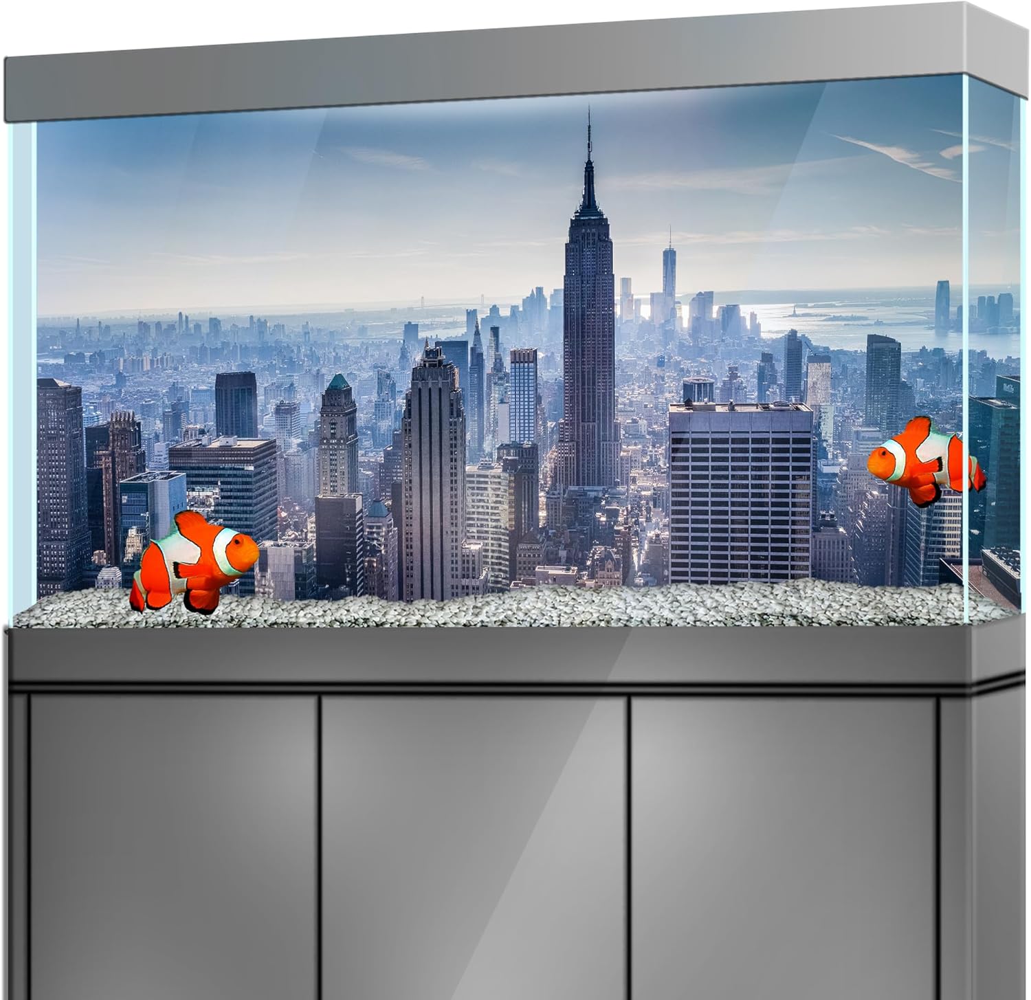 Aquarium Background Stickers - New York City Skyline Metropolis Self-Adhesive Fish Tank Reptile Terrarium Decor Poster (120 x 60 cm / (47.2 x 23.6 inches))