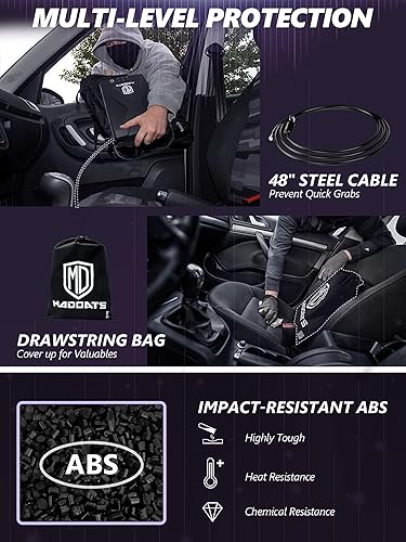 Miniatura 5 de Caja fuerte biométrica portátil para pistolas con cable, huella dactilar, teclado y llave de acceso para pistola de seguridad para vehículos, viajes