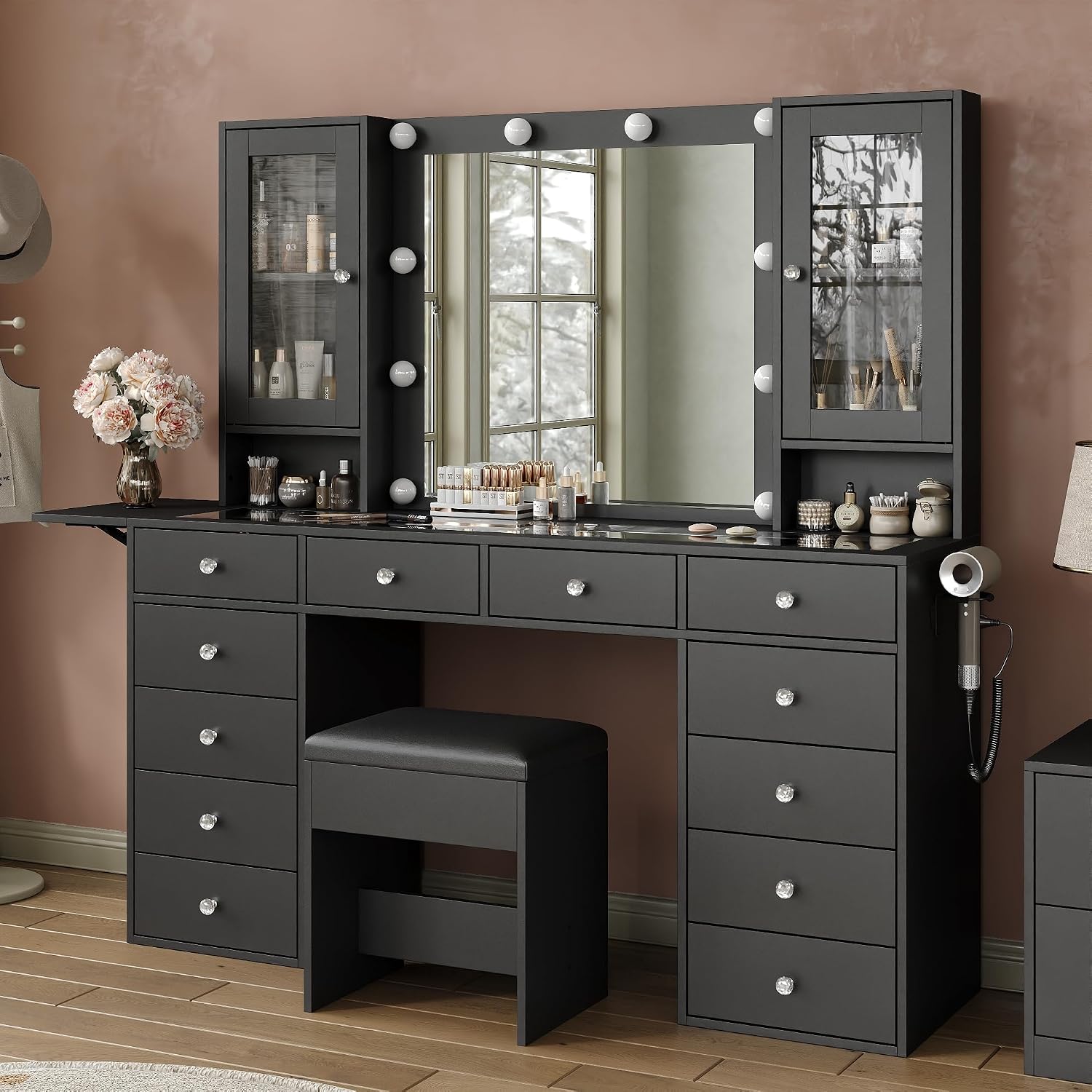 FUSOU Vanity with Glass Top & Chair