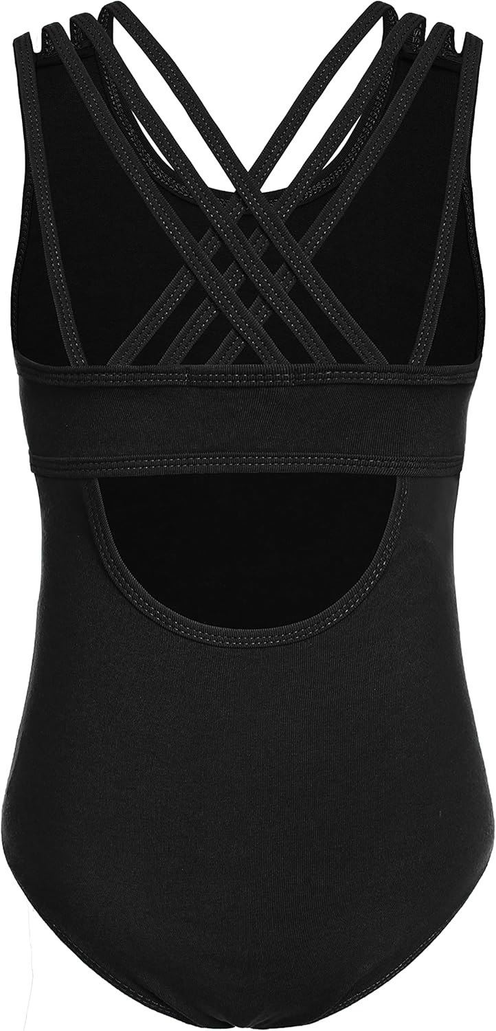 Arshiner Girls' Gymnastic Leotards Ballet Dance Crisscross Straps Sleeveless Tank One Piece Outfit Black 9-10 Years