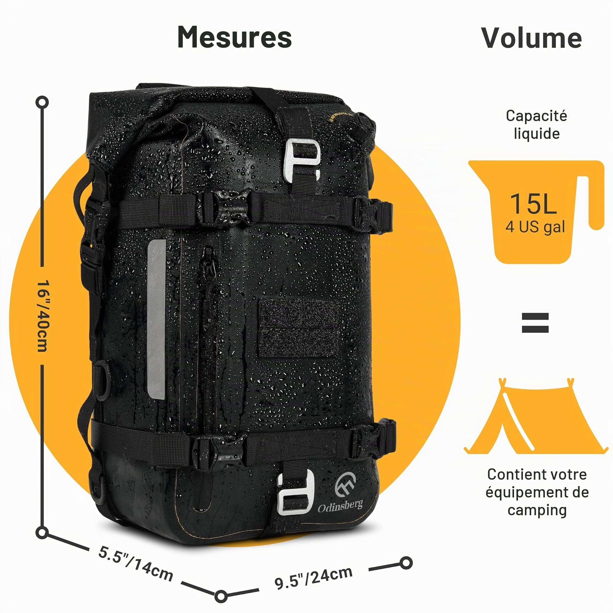 Odinsberg 15L Sacoche Étanche pour Moto | Sac de Selle, Crash Bar, Cavalières et Latérale | Sac à Dos Enduro et Vélo Bagages