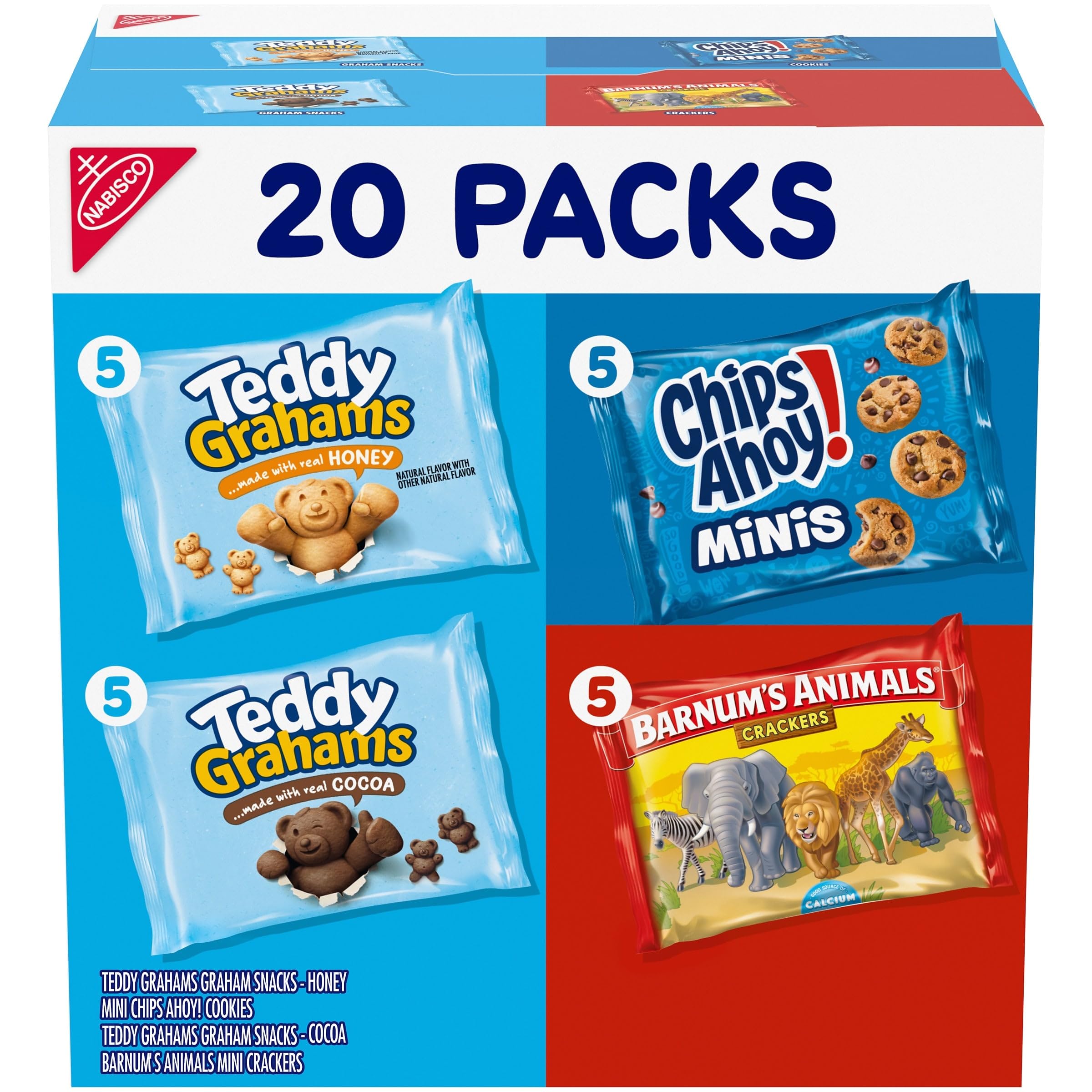Fun Shapes Variety Pack, Barnum's Animal Crackers, Teddy Grahams and CHIPS AHOY! Cookies, 20 Snack Packs