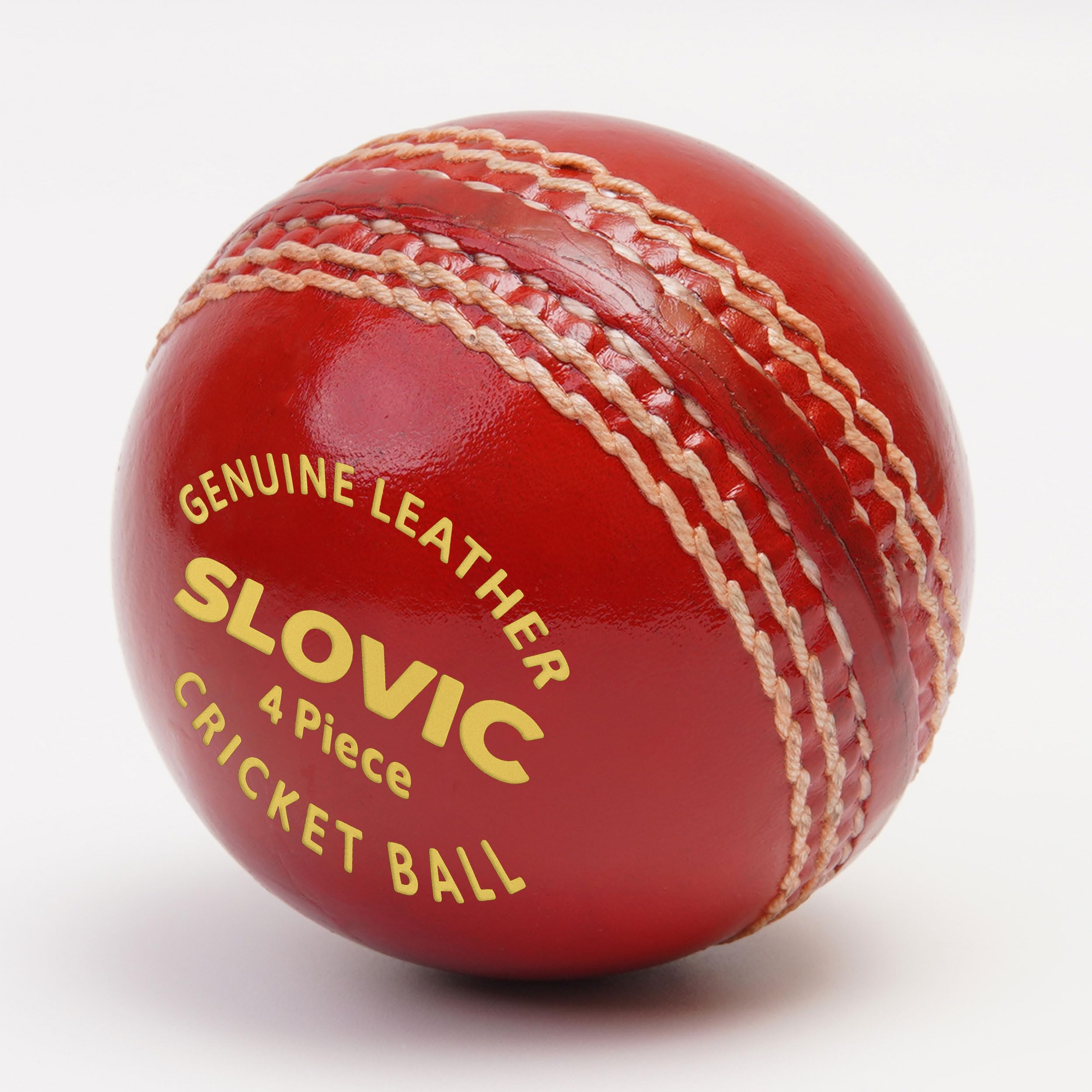SLOVIC Leather Ball for Cricket [Pack of 1] | Water Resistant Cricket Ball Leather | 4-Piece Construction | Swing & Seam Optimized | Ideal for Practice Session & Tournament Games | Red
