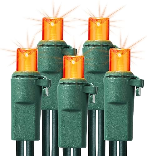 Brizled Luces naranjas de Halloween, 33 pies, 100 luces LED de 0.197 in de gran angular, luces parpadeantes de Halloween, 120 V con certificación