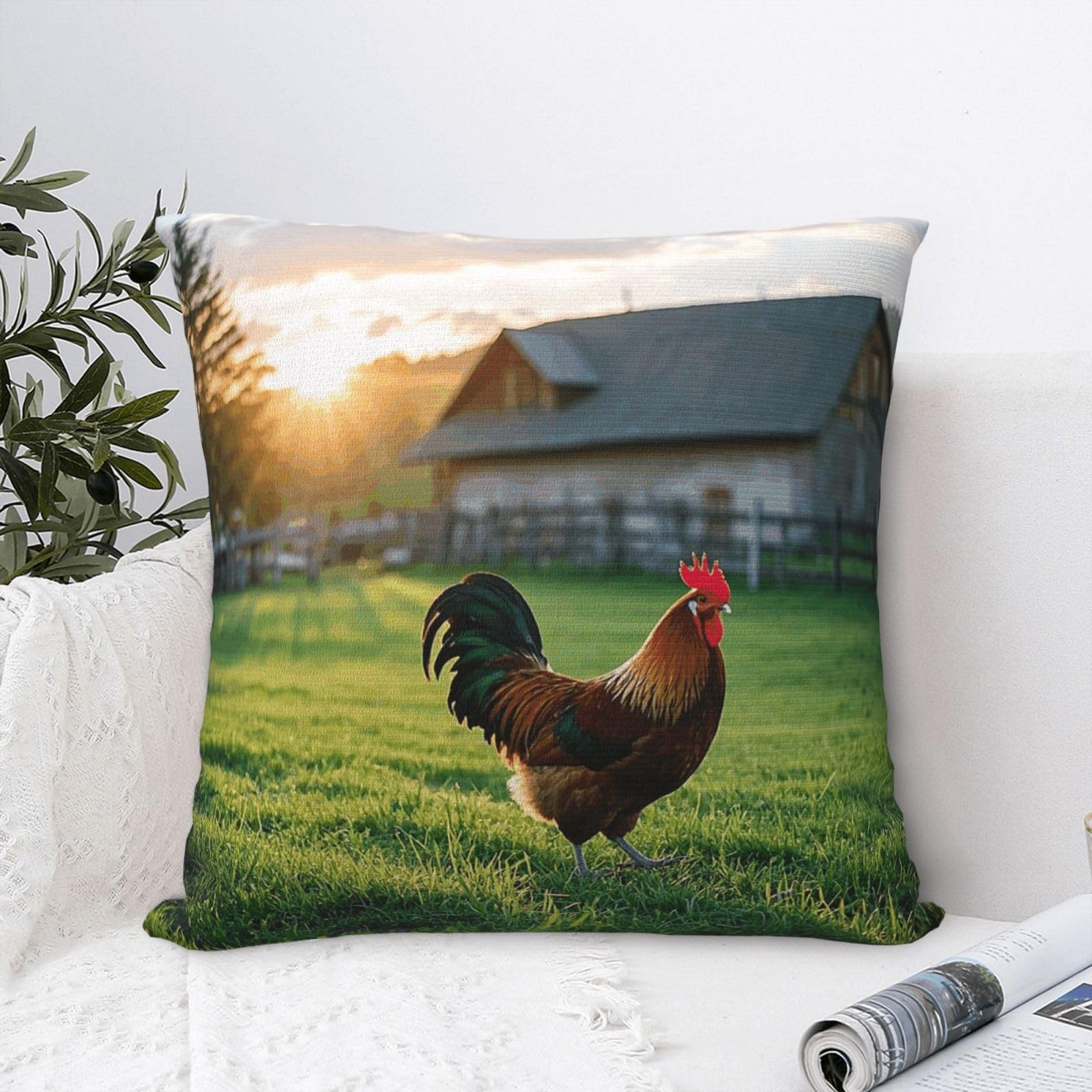 FodPand Luxury Velvet Throw Pillow Covers 20"x20" Super Soft Decorative Pillow Cases - Old Fashioned Rooster Country Farm Pillowcases Modern Lumbar Cushion Cases for Couch Sofa Bed Pillow Shams