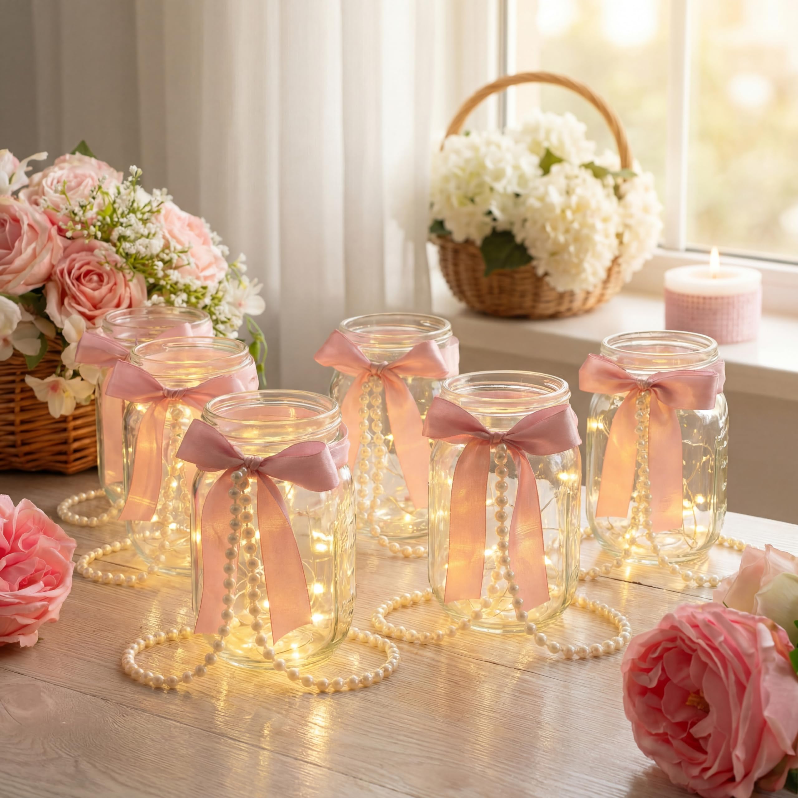 Pots Mason pour centres de table vases lumineux de fleurs mariage lot de 6 déco fiançailles