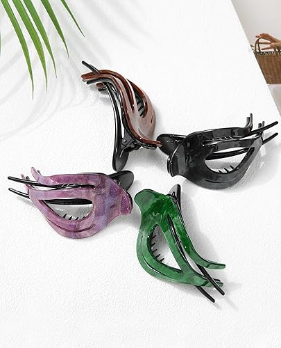 Miniatura 6 de French Concord - Pinzas curvadas para el cabello, 4 pinzas acrílicas para cabello grueso, sujeción fuerte (medianas, marmoleado morado,